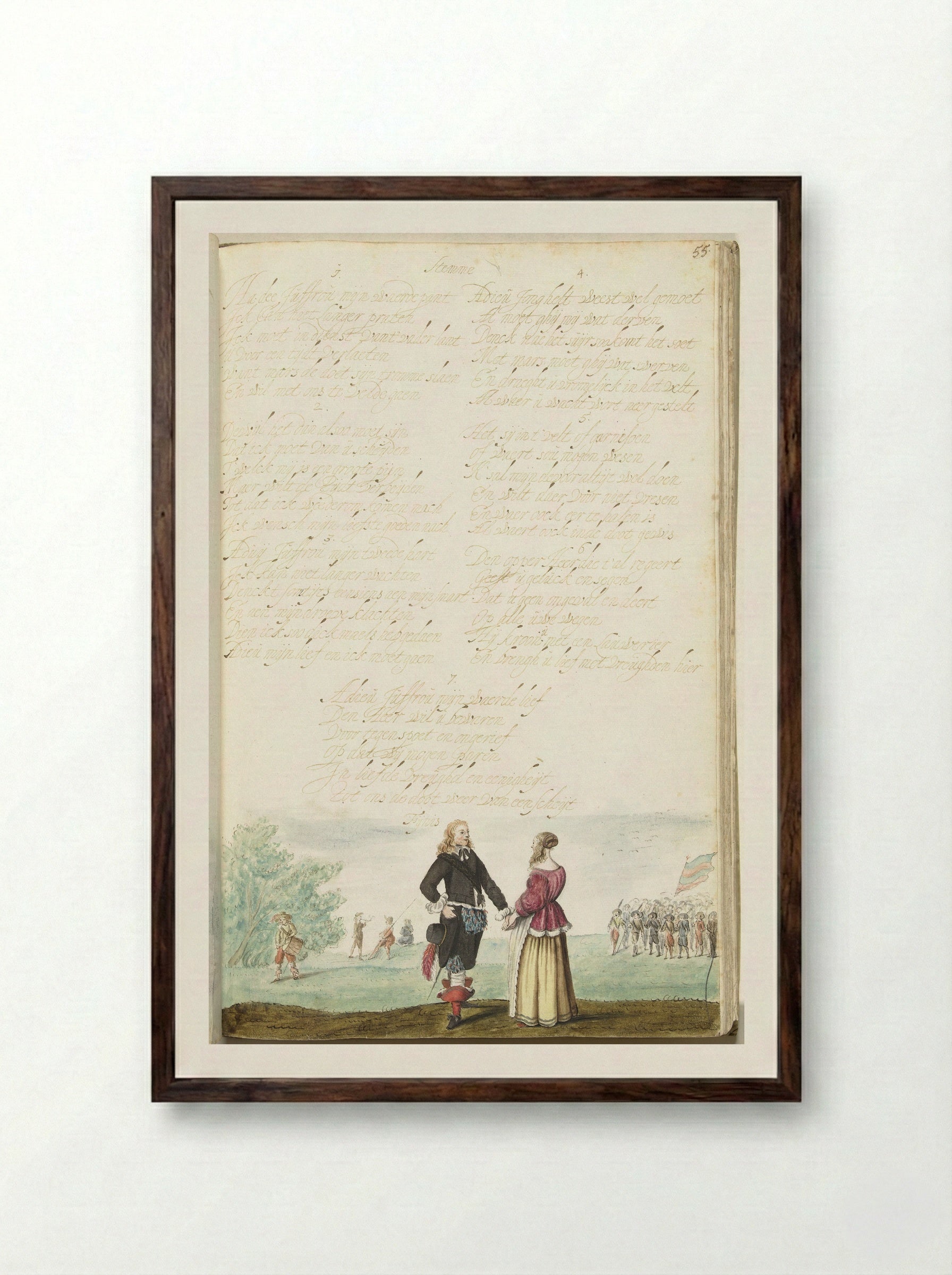 Officer Taking Leave of a Lady - Gesina ter Borch - Framed Print Dark Wood
