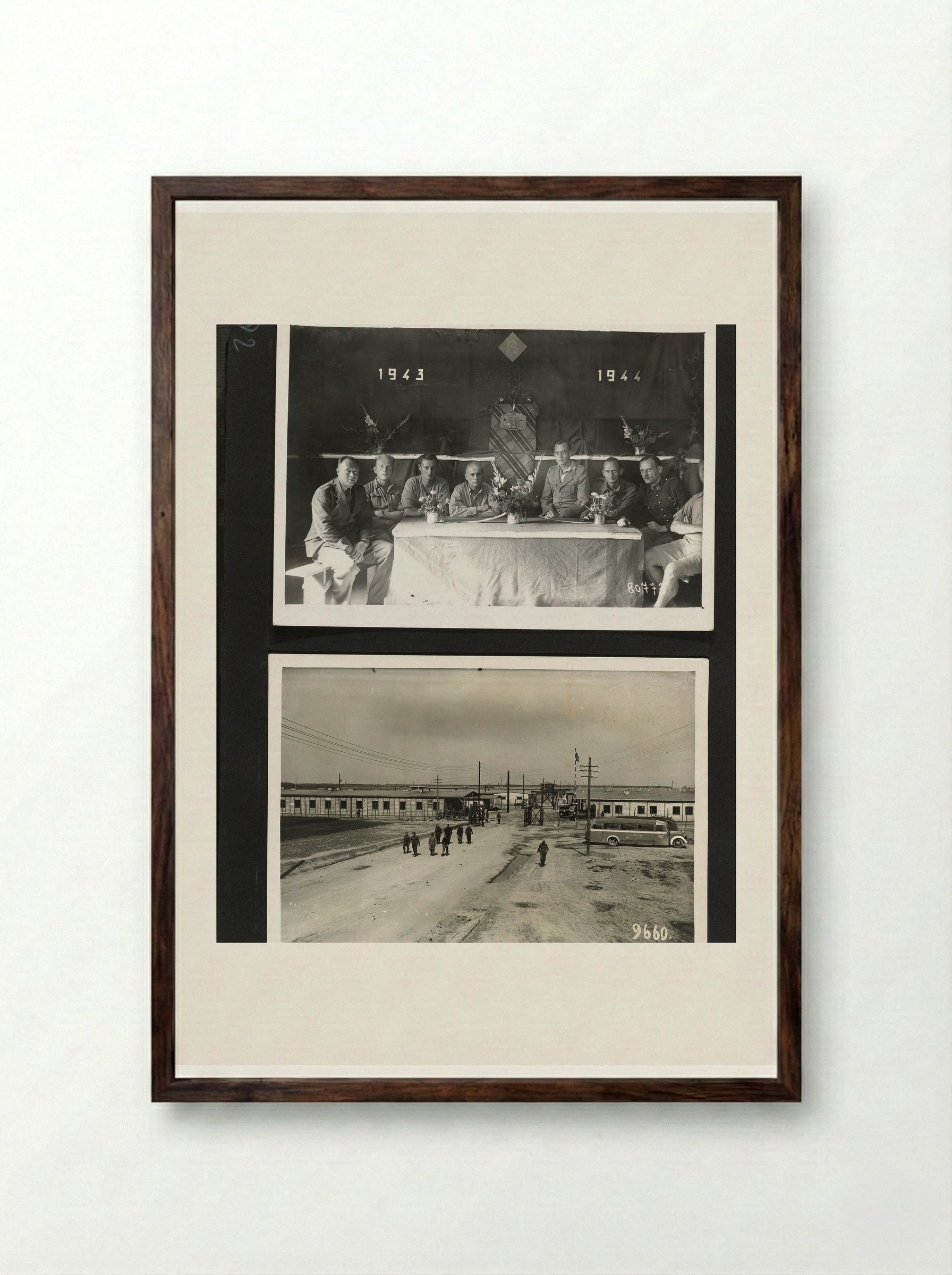 Officieren en straat in kamp - Dick W.B. van Maarseveen - Framed Print Dark Wood