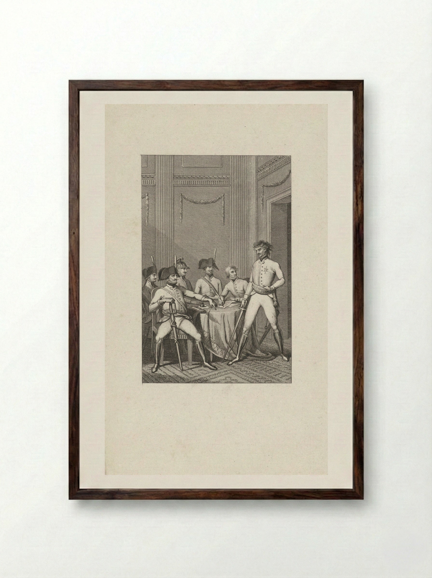 Officieren in een interieur - Jacob Ernst Marcus - Framed Print Dark Wood
