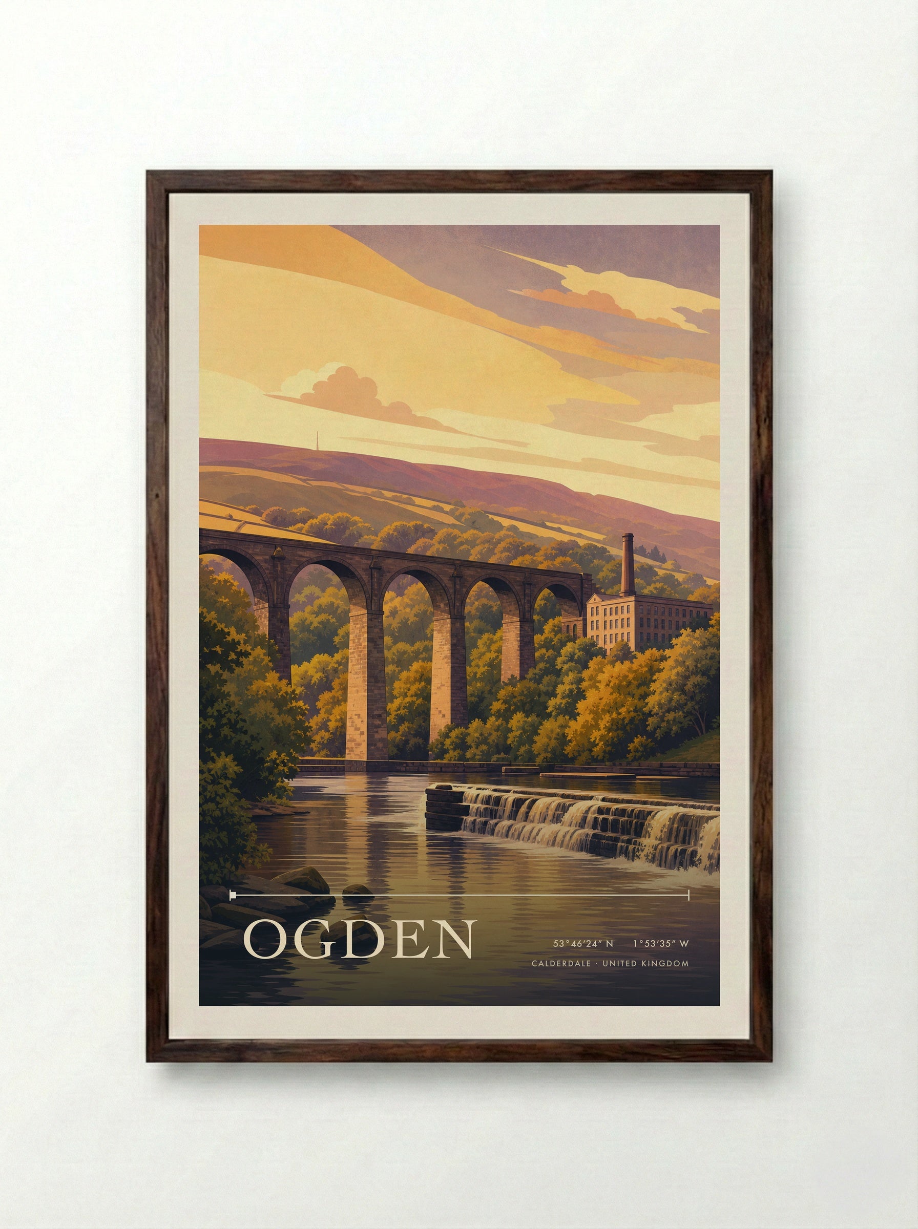 Ogden Calderdale United Kingdom Travel Poster - Framed Print Dark Wood