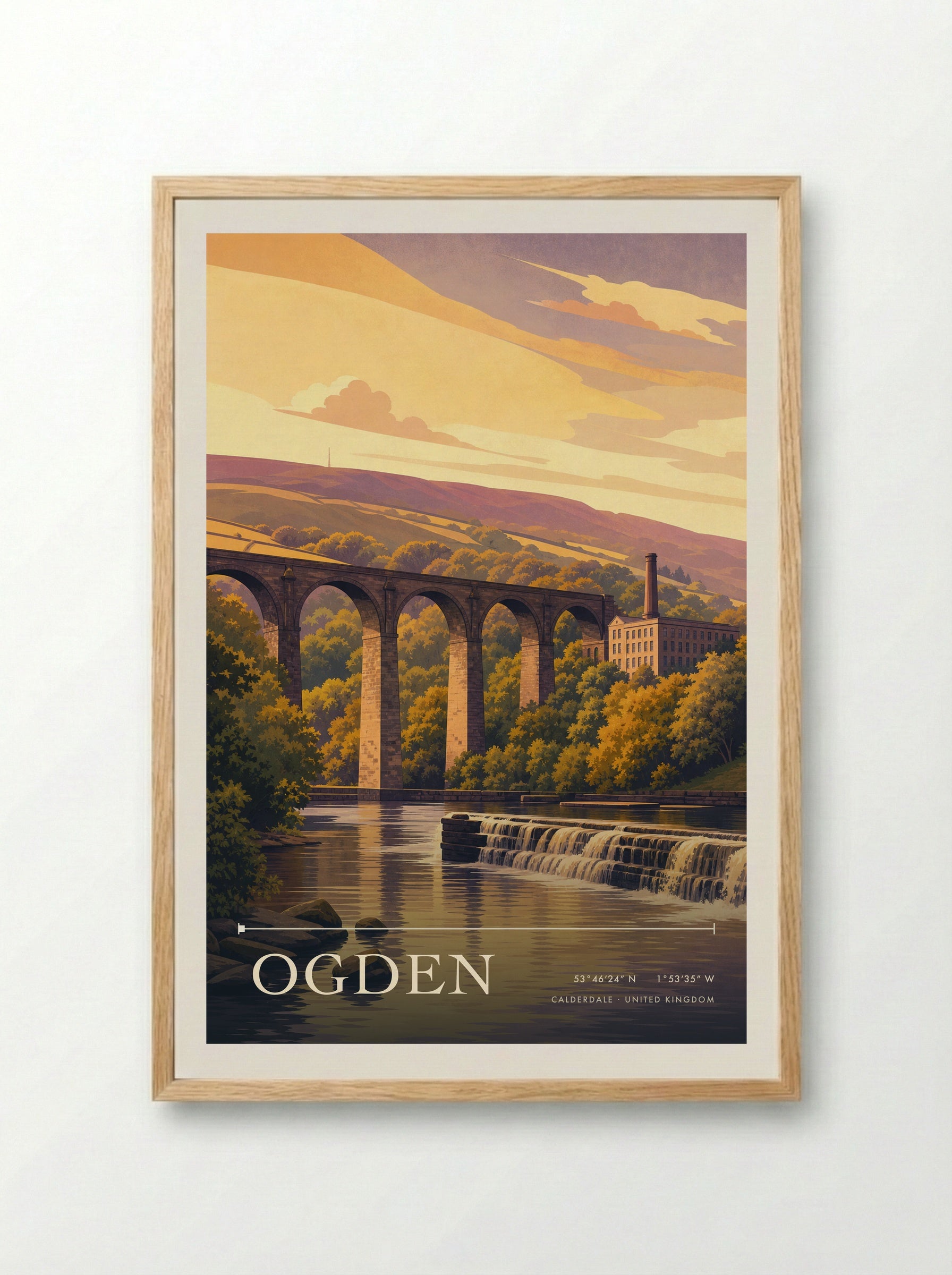 Ogden Calderdale United Kingdom Travel Poster - Framed Print Wood