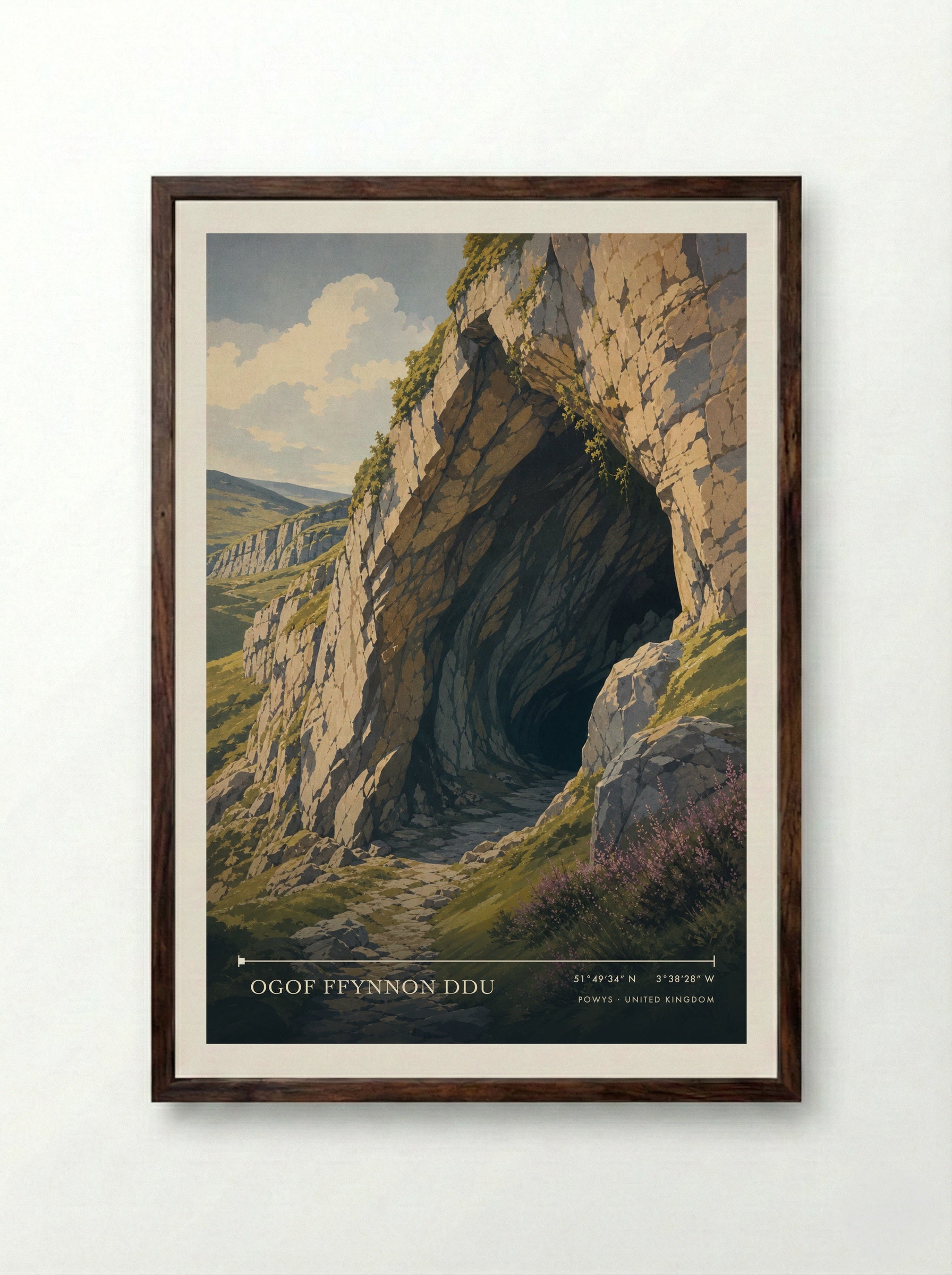 Ogof Ffynnon Ddu Powys United Kingdom Travel Poster - Framed Print Dark Wood