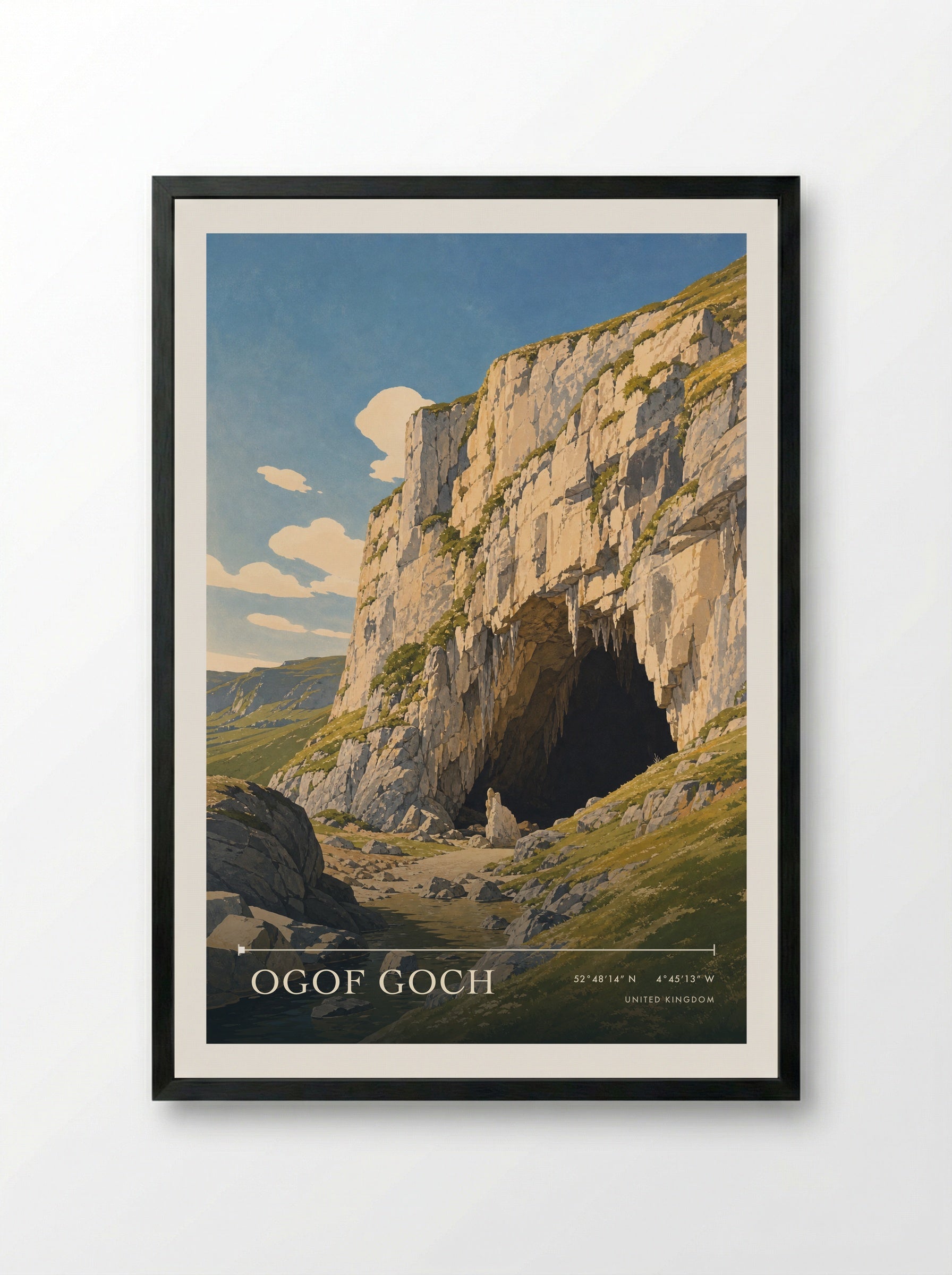 Ogof Goch United Kingdom Travel Poster - Framed Print Black