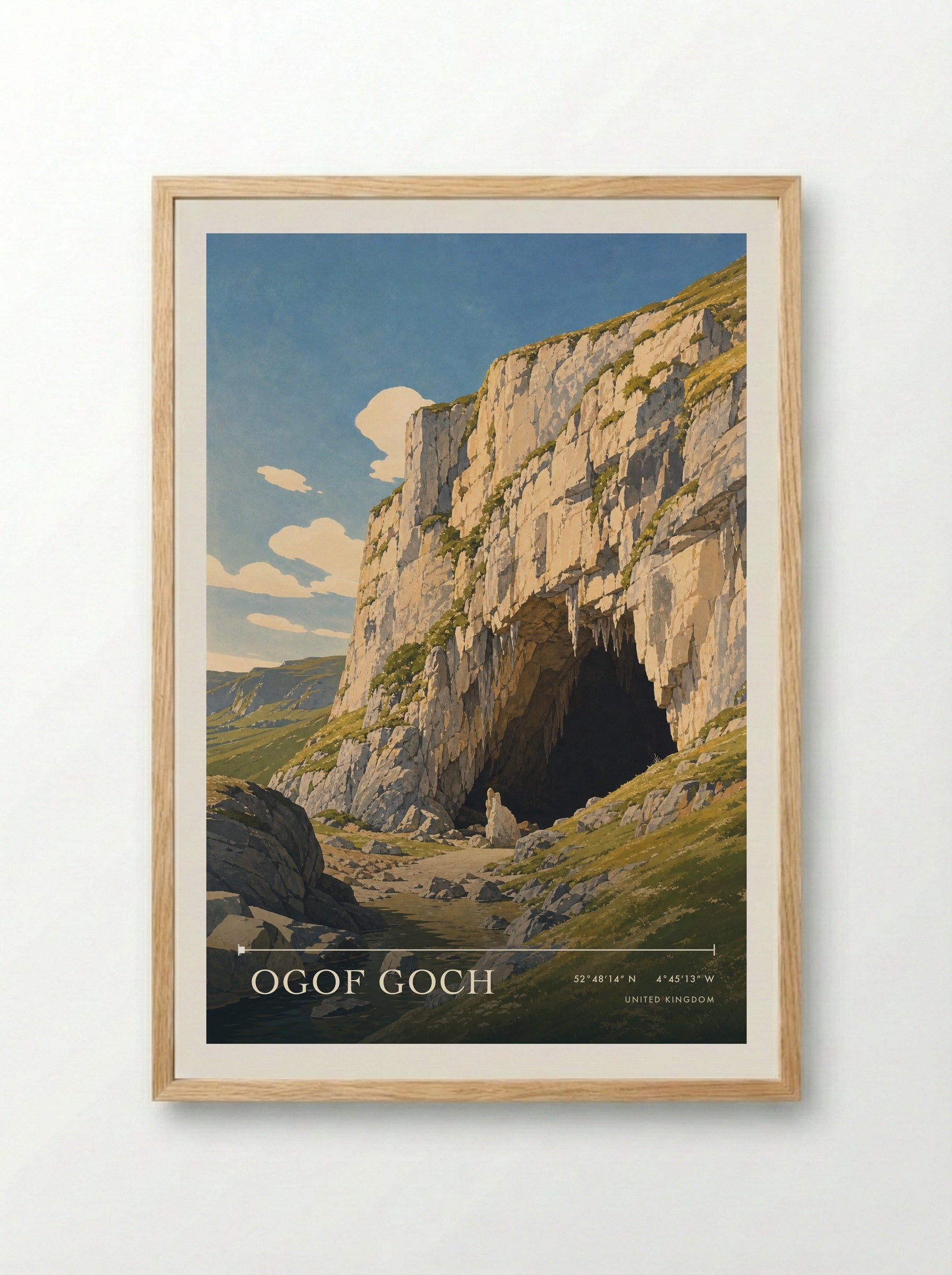 Ogof Goch United Kingdom Travel Poster - Framed Print Wood