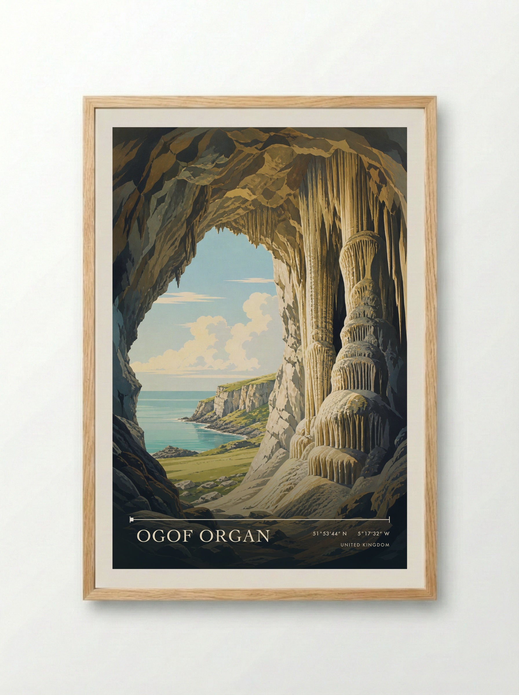 Ogof Organ United Kingdom Travel Poster - Framed Print Wood