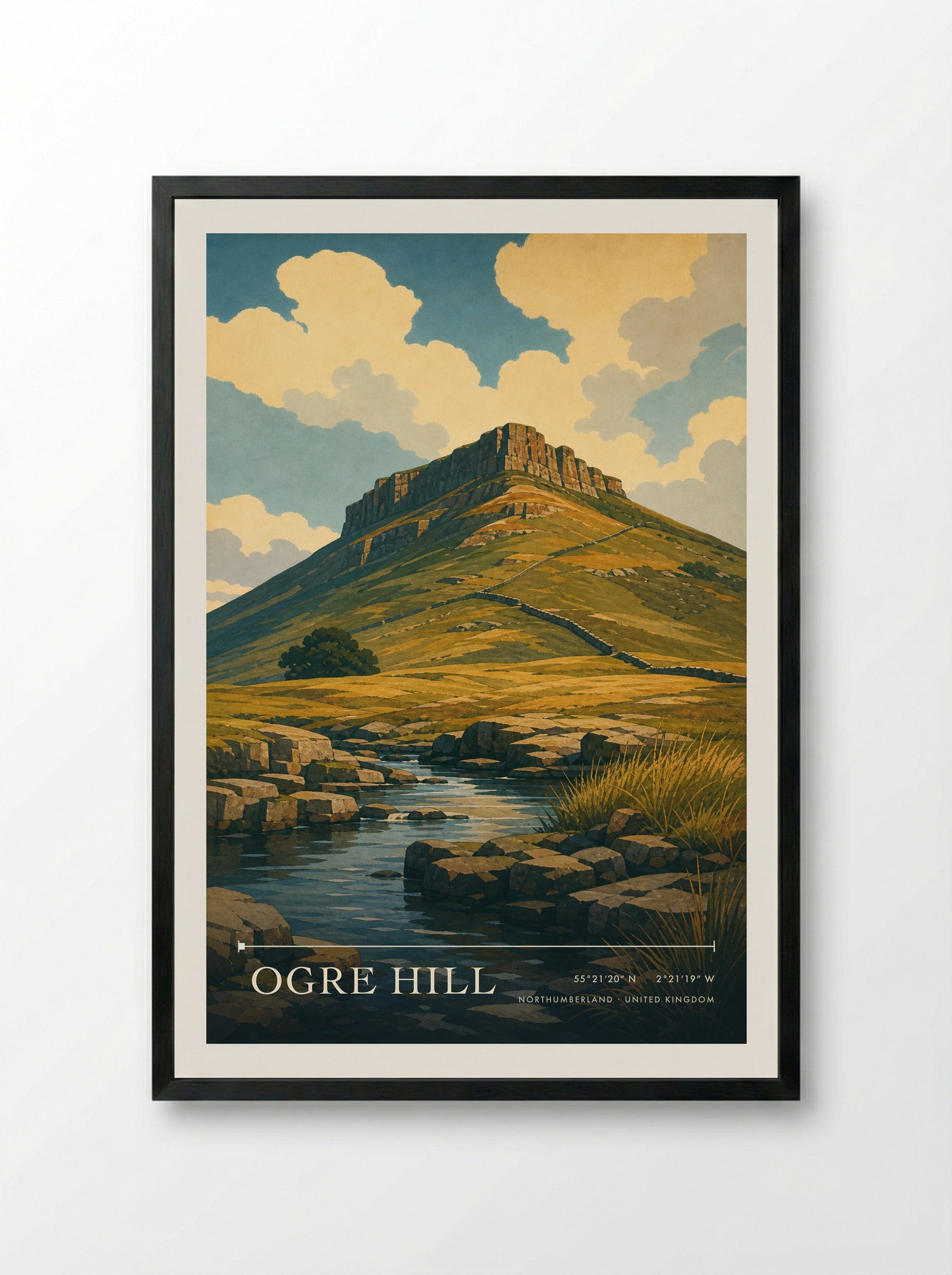 Ogre Hill Northumberland United Kingdom Travel Poster - Framed Print Black