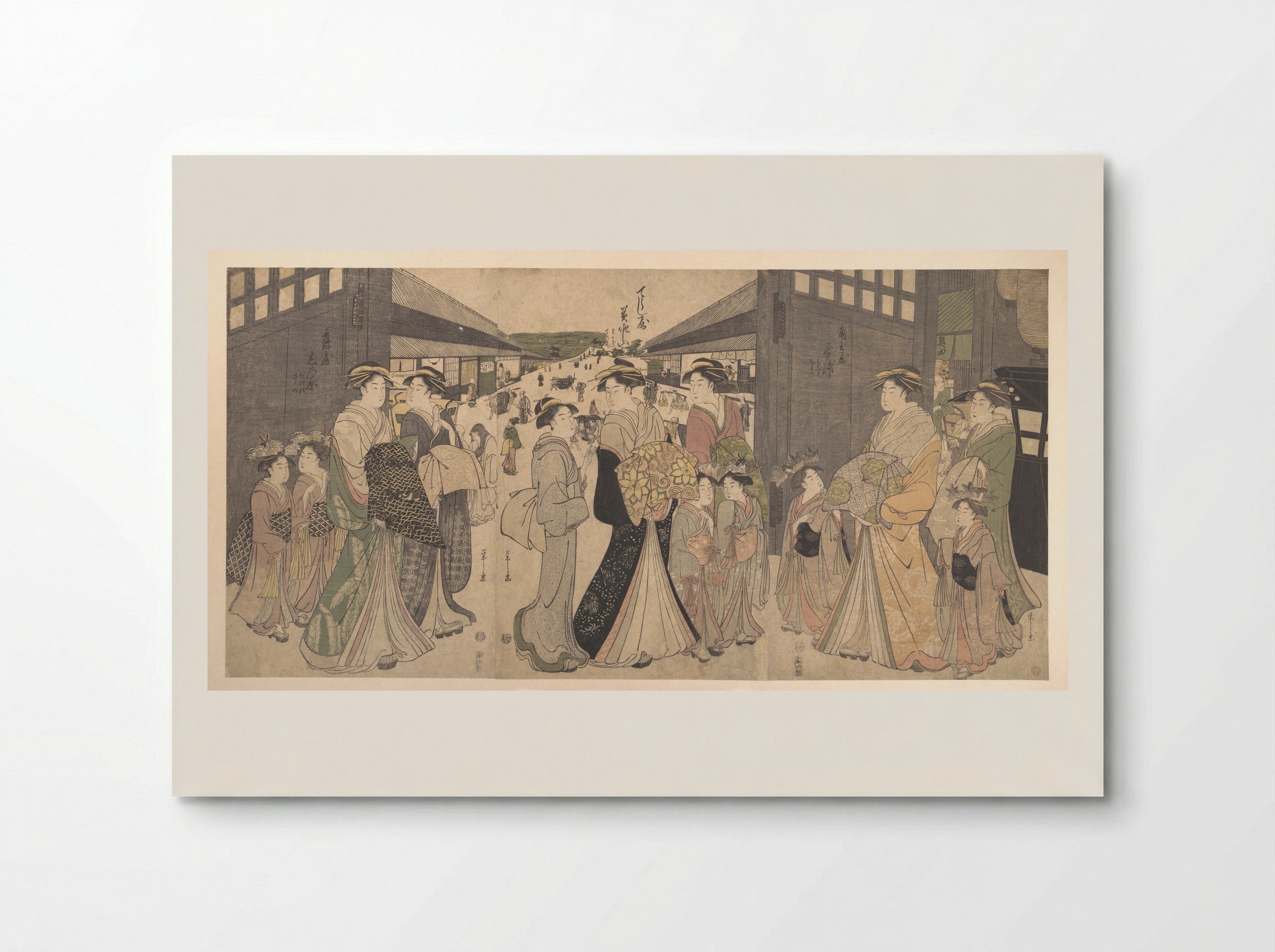 Oiran and Attendants at the Ō Mon or Great Gate of the Yoshiwara - Chōbunsai Eishi - Poster