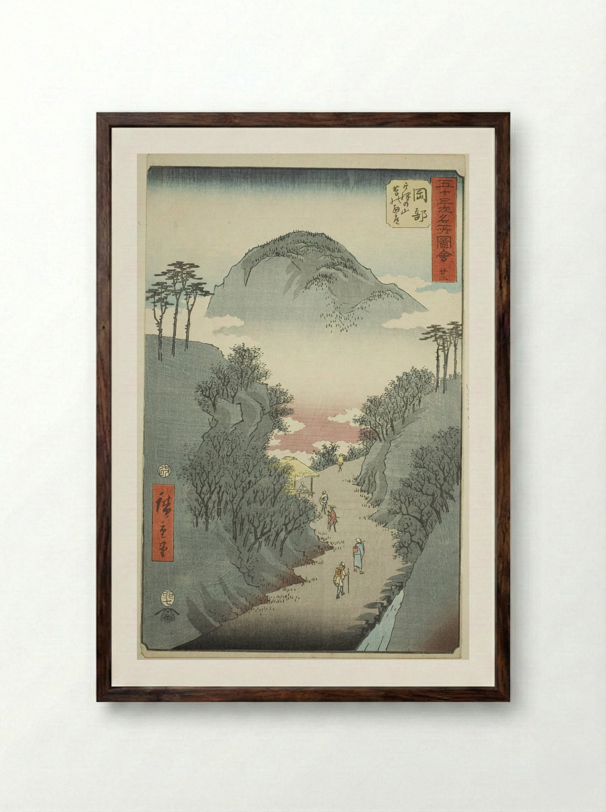 Okabe: Narrow Ivy-covered Road at Mount Utsu - Utagawa Hiroshige - Framed Print Dark Wood