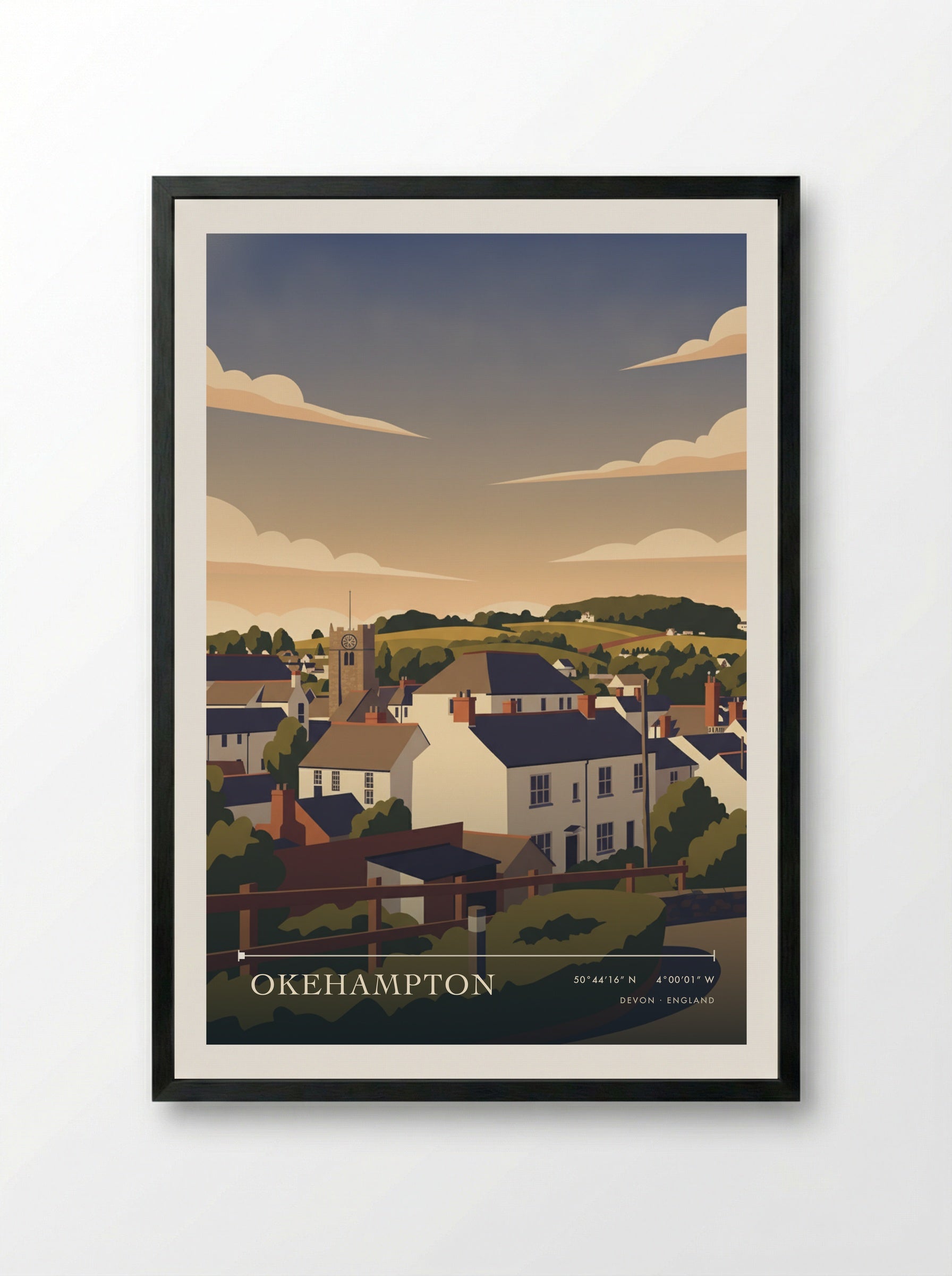 Okehampton Devon England Travel Poster - Framed Print Black