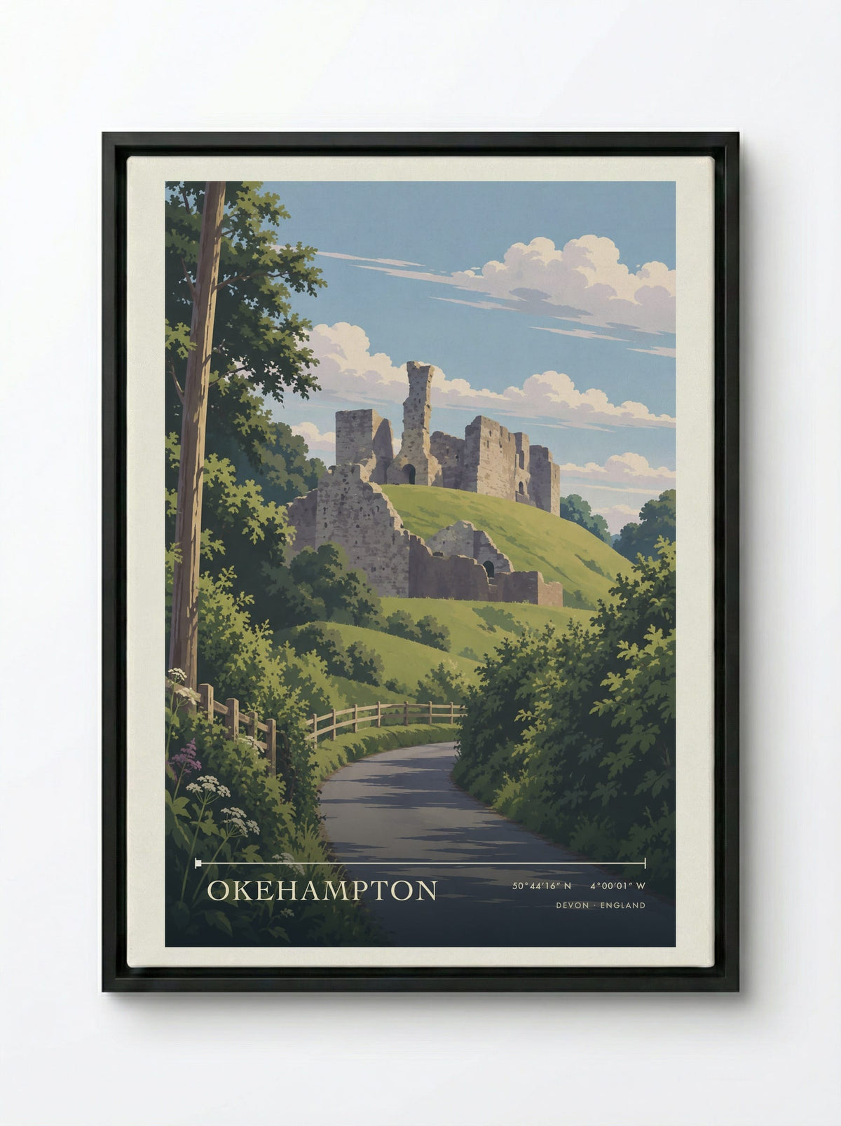 Okehampton Devon | Travel Poster - Framed Canvas Black