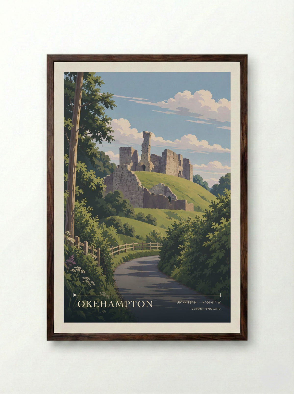 Okehampton Devon | Travel Poster - Framed Print Dark Wood