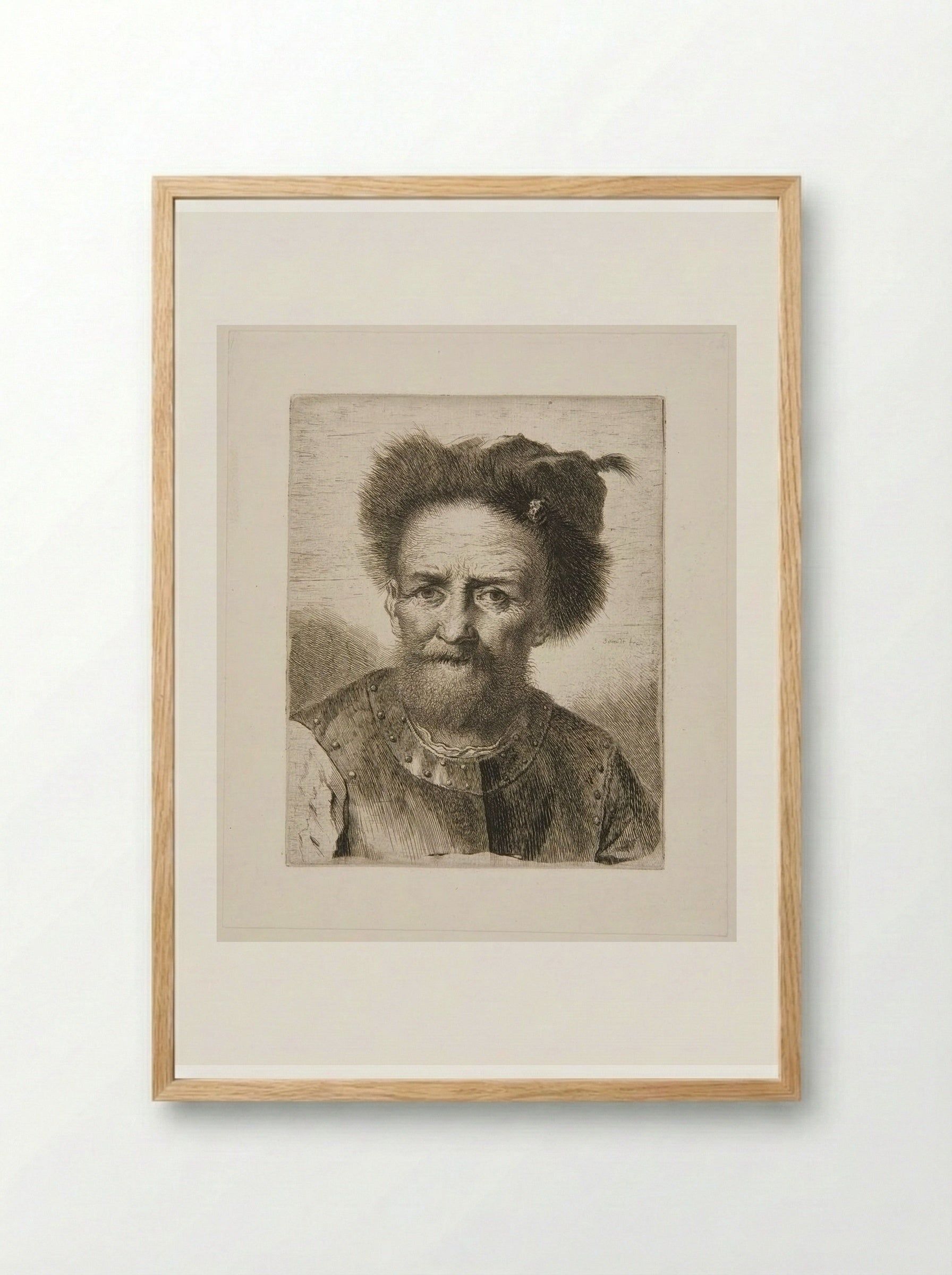 Old Bearded Man with Fur Cap and Breastplate - Georg Friedrich Schmidt - Framed Print Wood