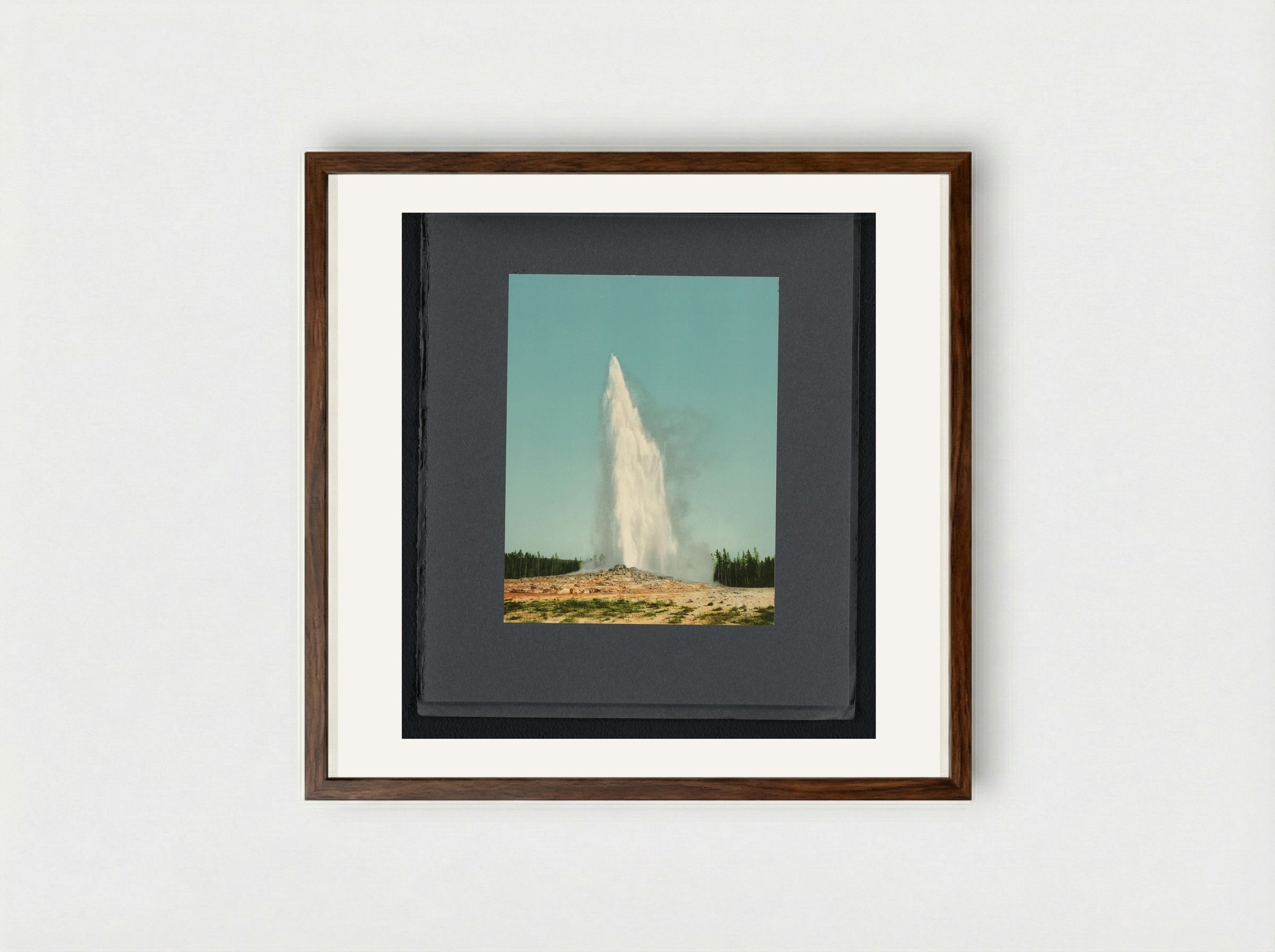 Old Faithful Geyser, Yellowstone National Park - William Henry Jackson - Framed Print Dark Wood