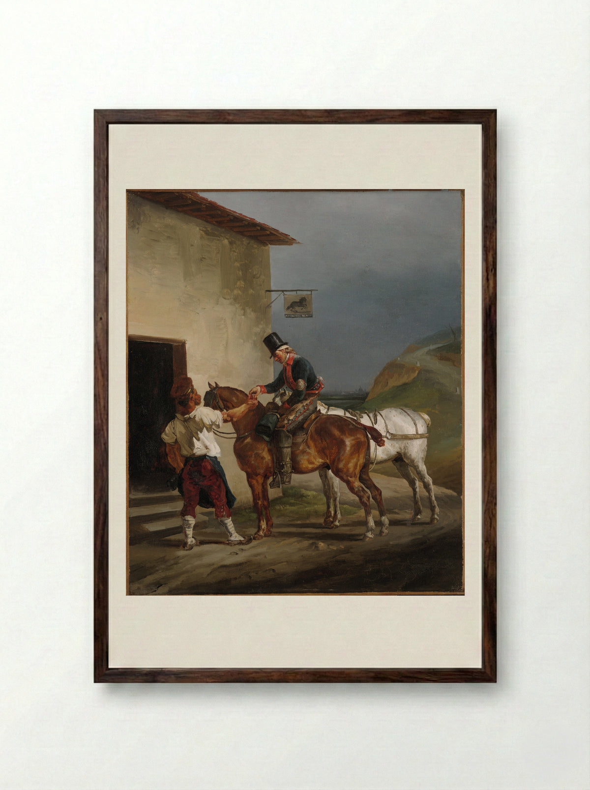 Old Horse at the Door of a Tavern - Théodore Géricault - Framed Print Dark Wood