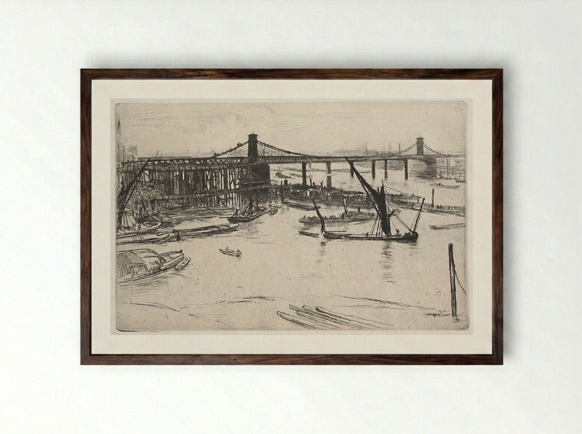 Old Hungerford Bridge - James McNeill Whistler - Framed Print Dark Wood