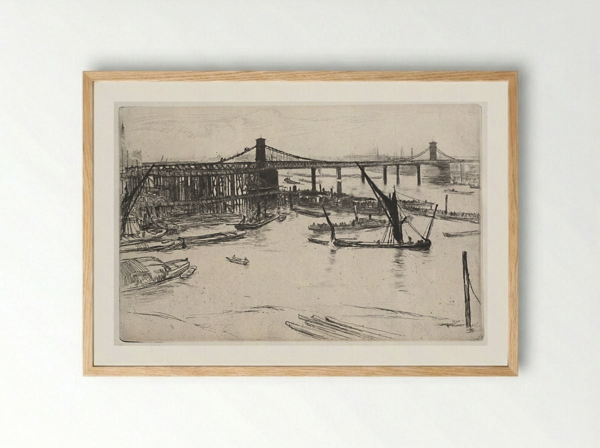 Old Hungerford Bridge - James McNeill Whistler - Framed Print Wood
