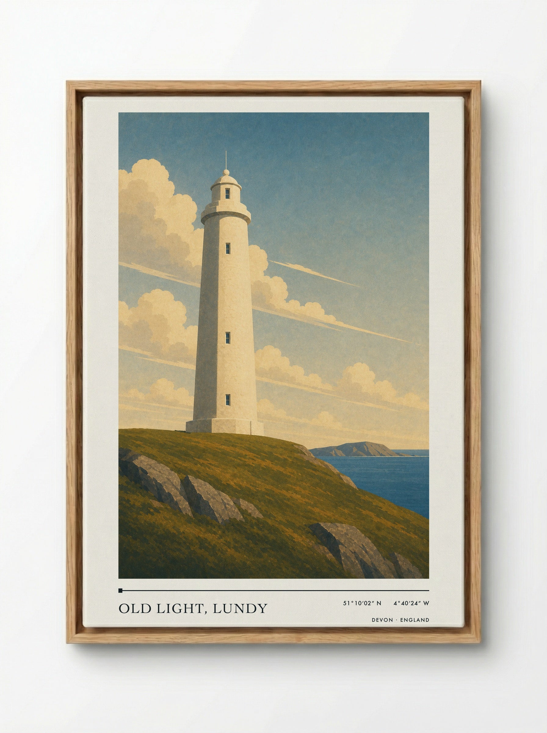 Old Light, Lundy Devon England Travel Poster - Framed Canvas Wood
