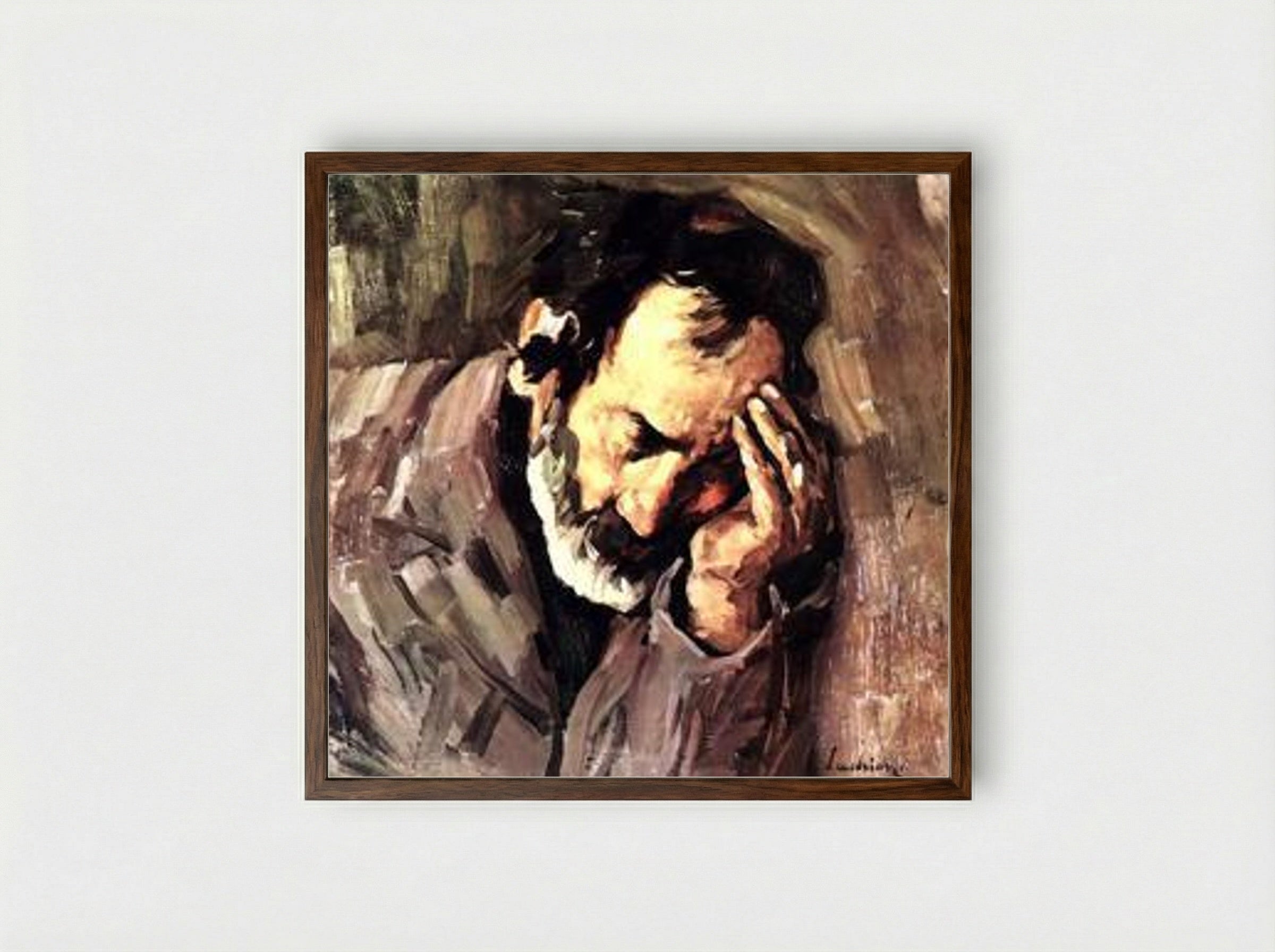 Old Man Nicolae the Fiddler - Stefan Luchian - Framed Print Dark Wood