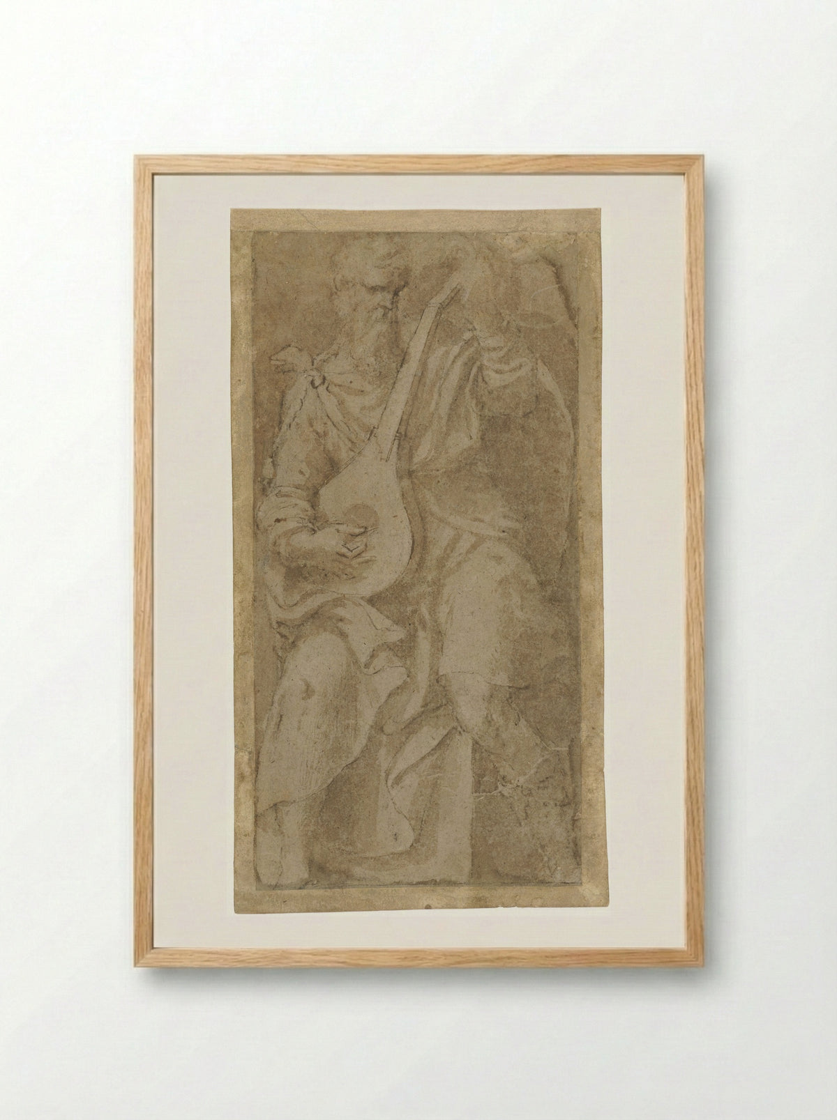 Old Man Playing a Lute - Girolamo Mazzola Bedoli - Framed Print Wood