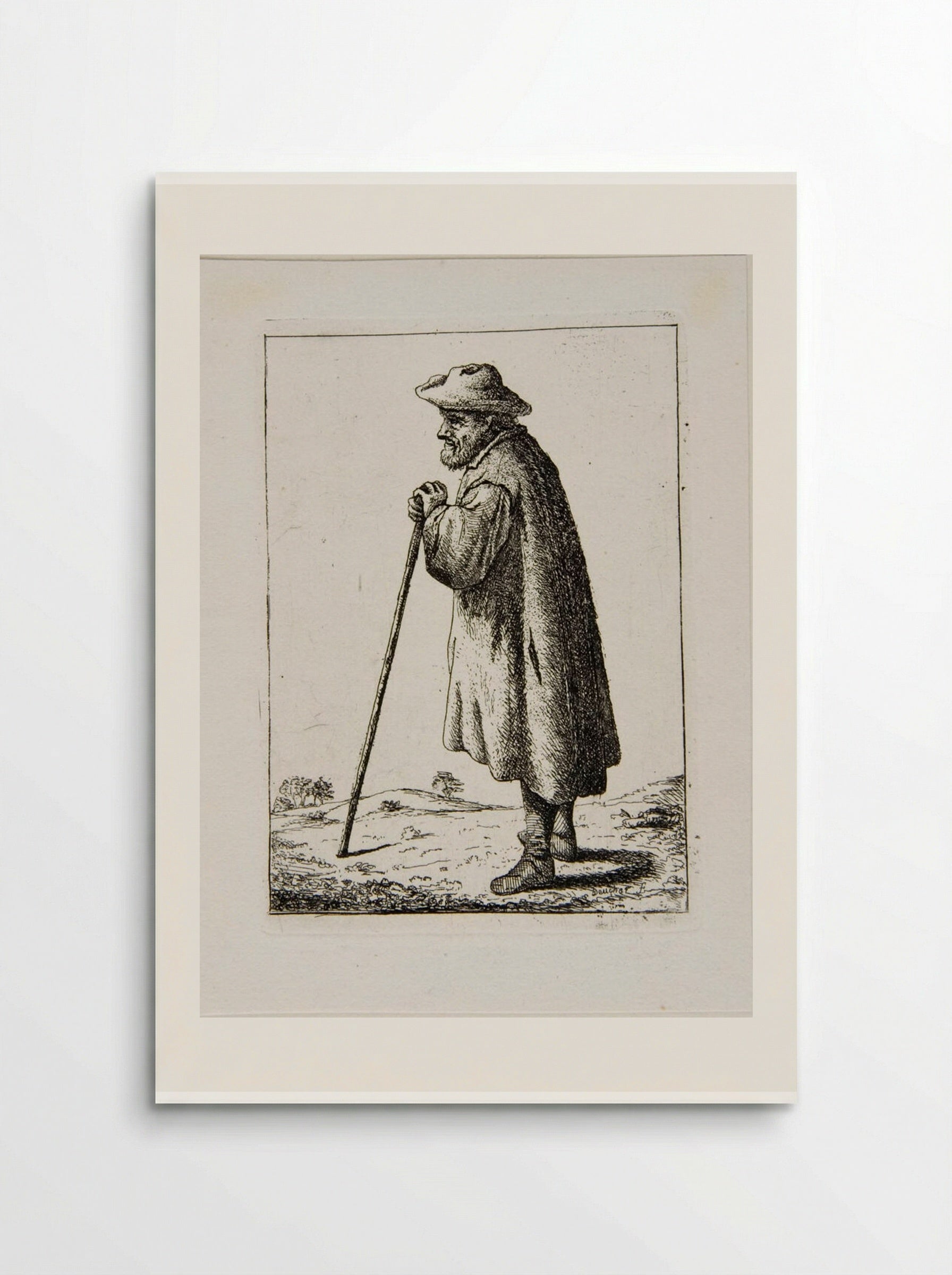 Old Man Standing Leaning on a Staff, profile left - David Deuchar - Poster