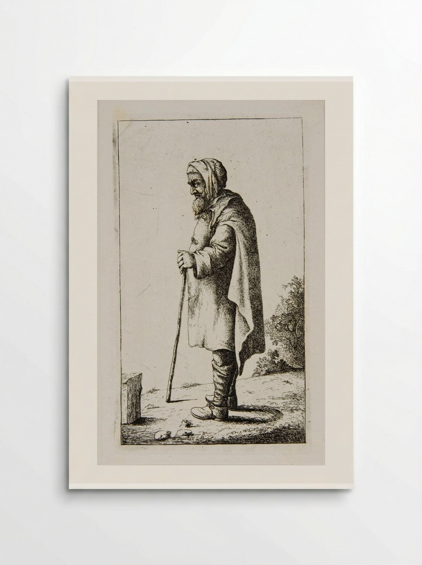 Old Man Standing, Leaning on a Stick, profile left - David Deuchar - Poster