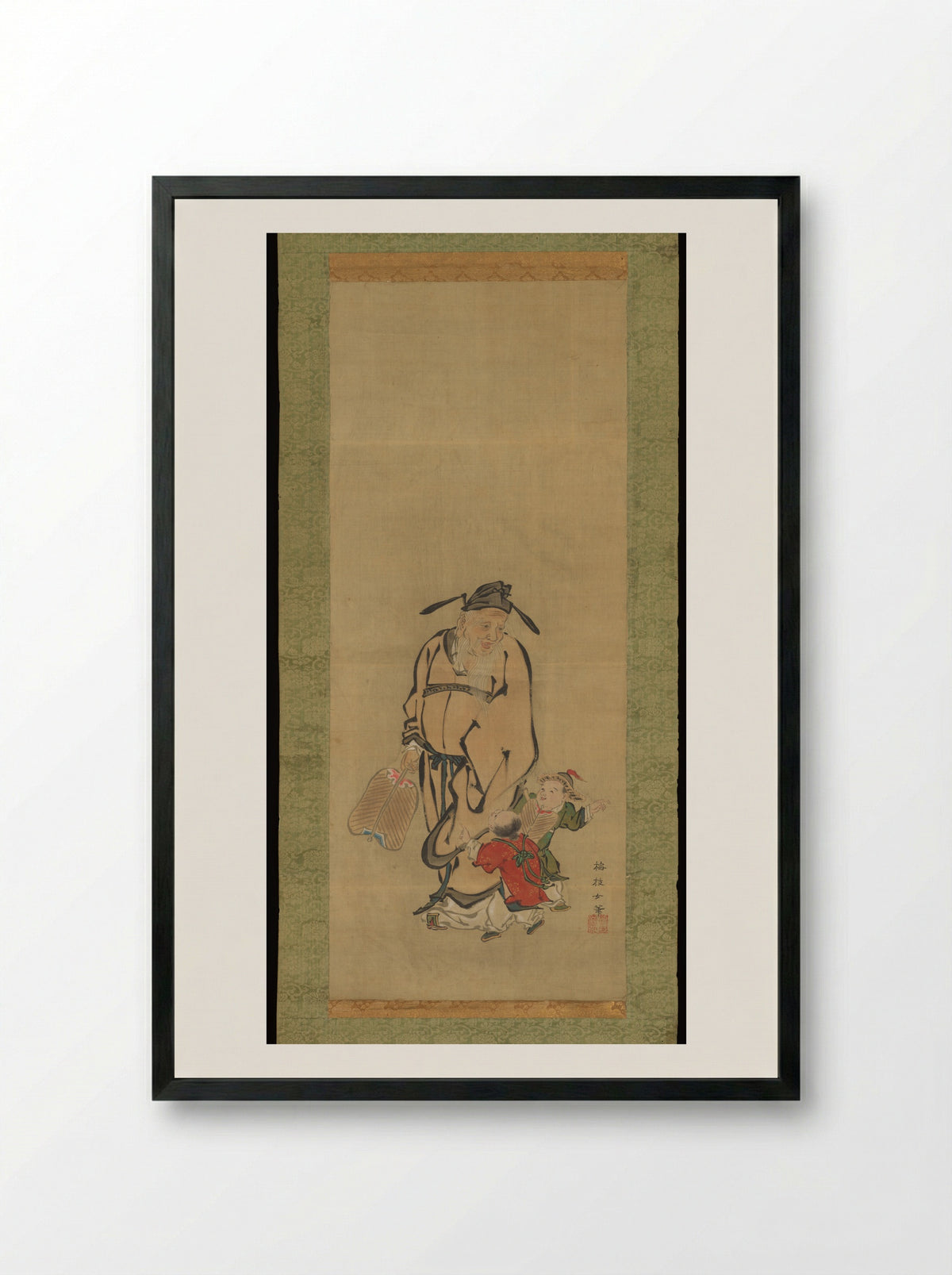 Old Man and Children - Meizhi - Framed Print Black