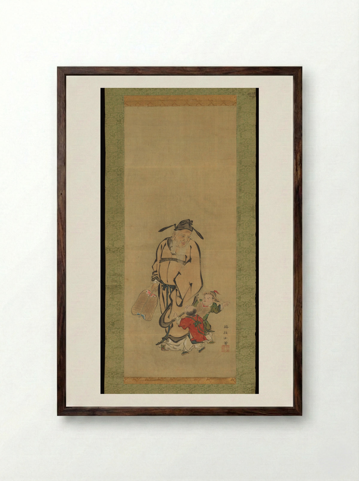 Old Man and Children - Meizhi - Framed Print Dark Wood