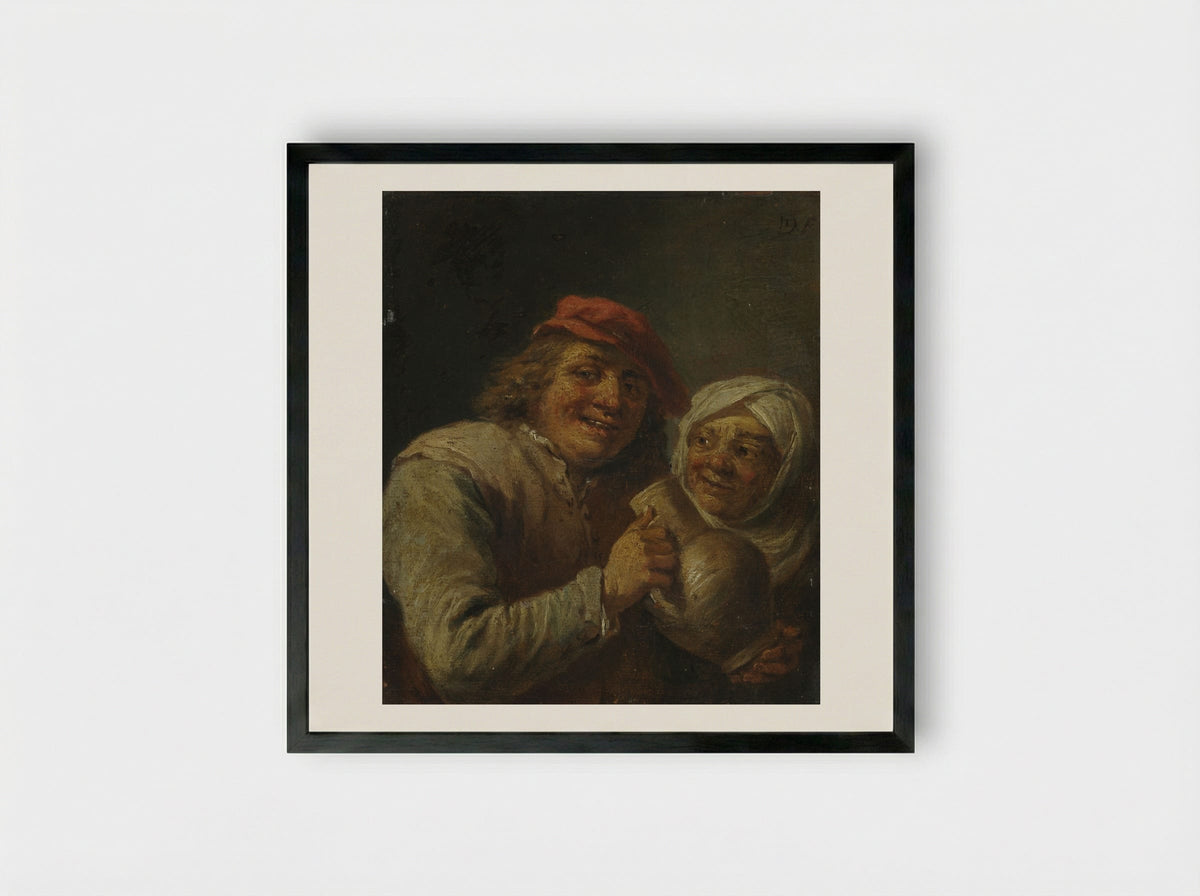 Old Man and Woman - David Teniers the Younger - Framed Print Black
