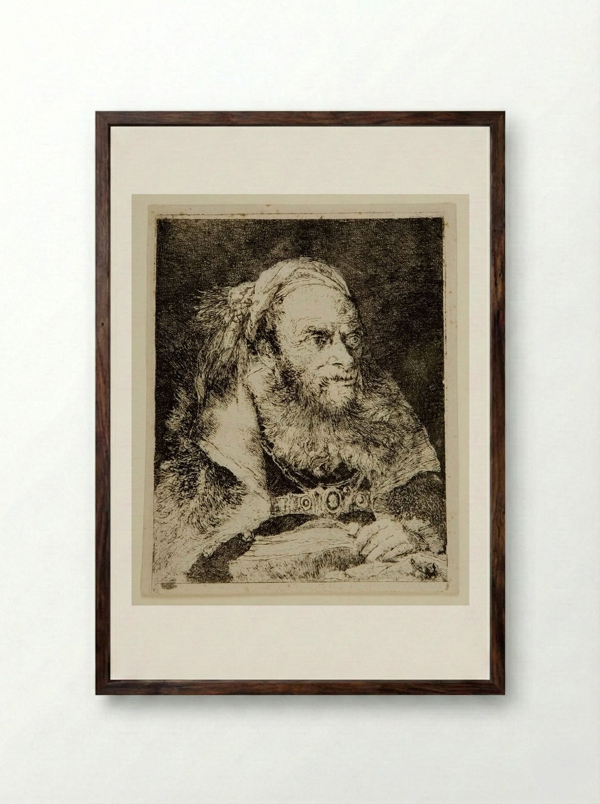 Old Man in Oriental Costume - Giovanni Domenico Tiepolo - Framed Print Dark Wood