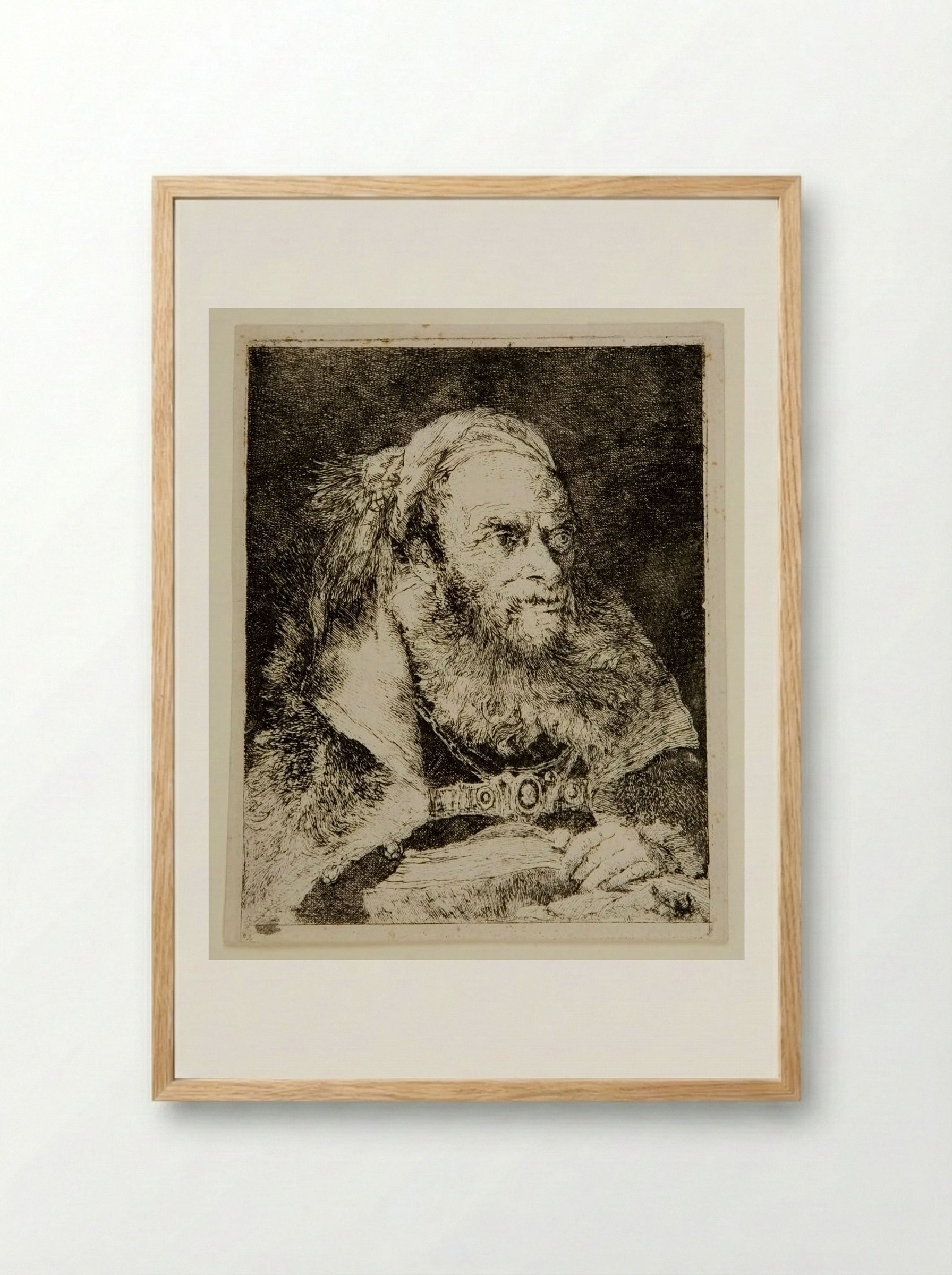 Old Man in Oriental Costume - Giovanni Domenico Tiepolo - Framed Print Wood