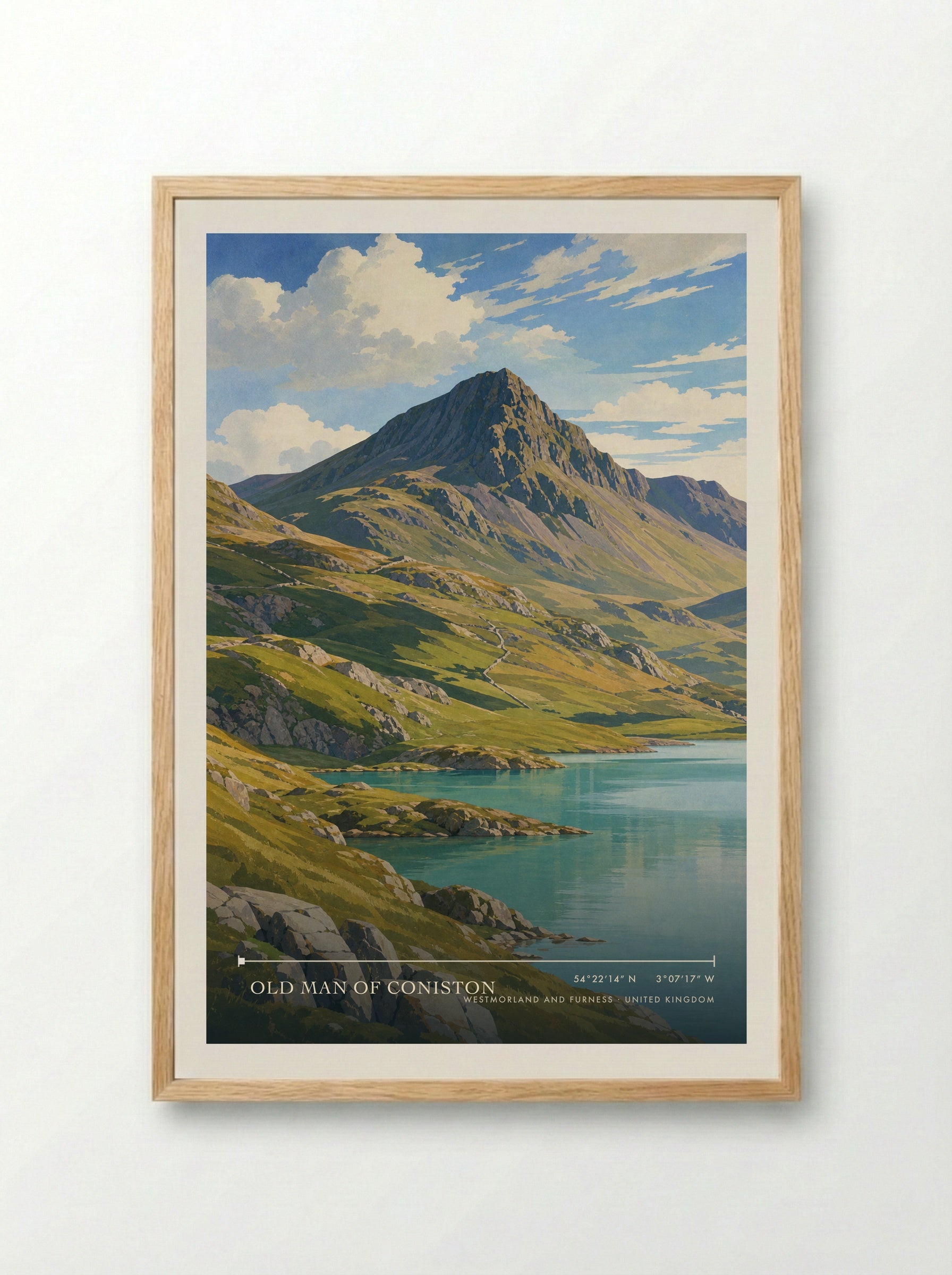 Old Man of Coniston Westmorland and Furness United Kingdom Travel Poster - Framed Print Wood