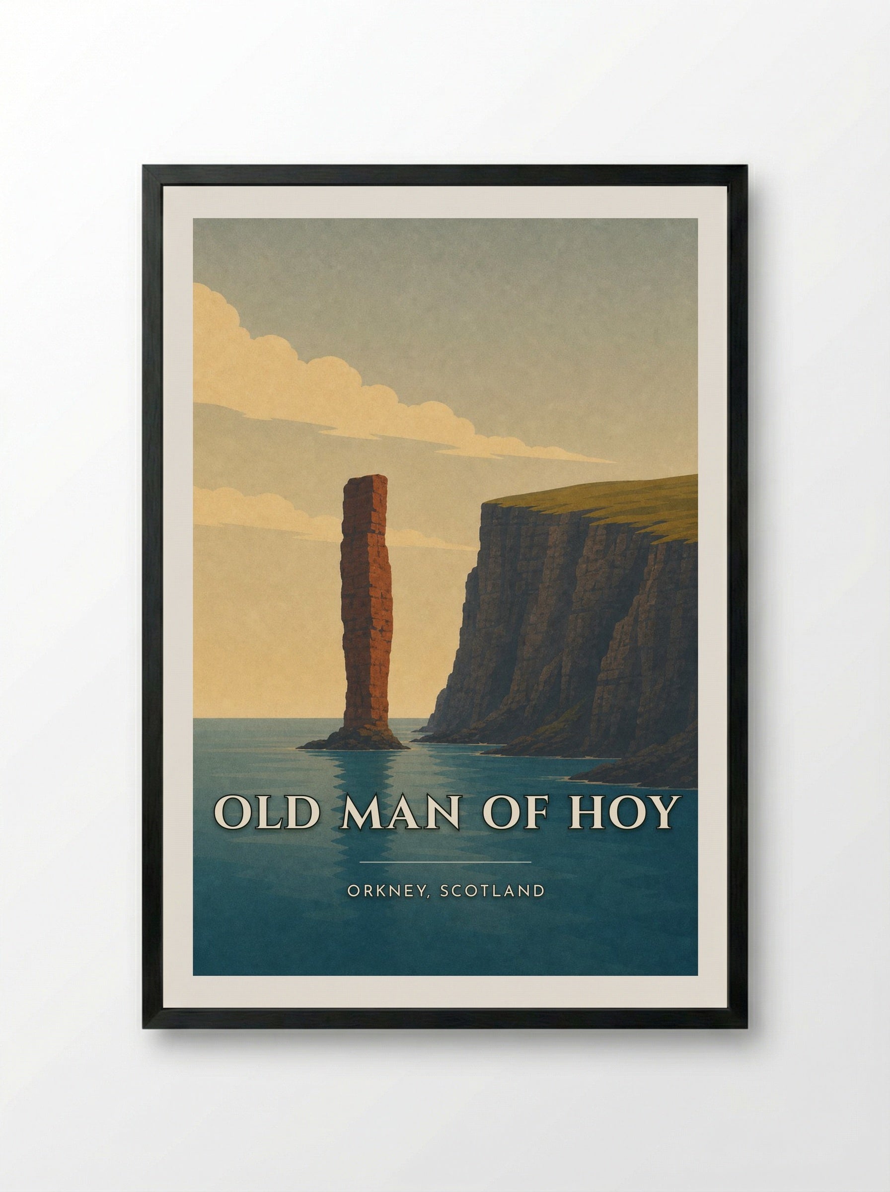 Old Man of Hoy Travel Poster Artwork - Framed Print Black