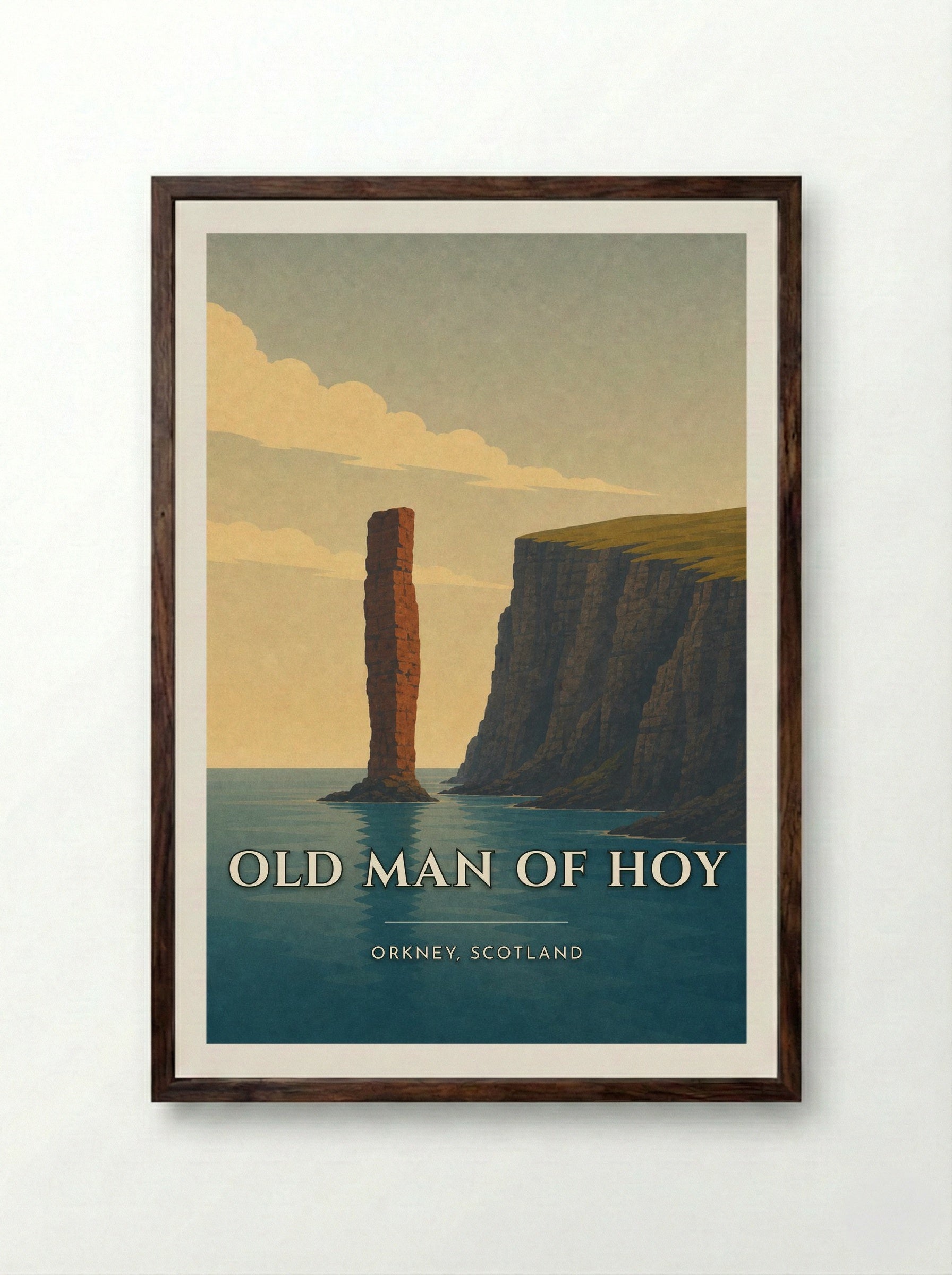 Old Man of Hoy Travel Poster Artwork - Framed Print Dark Wood