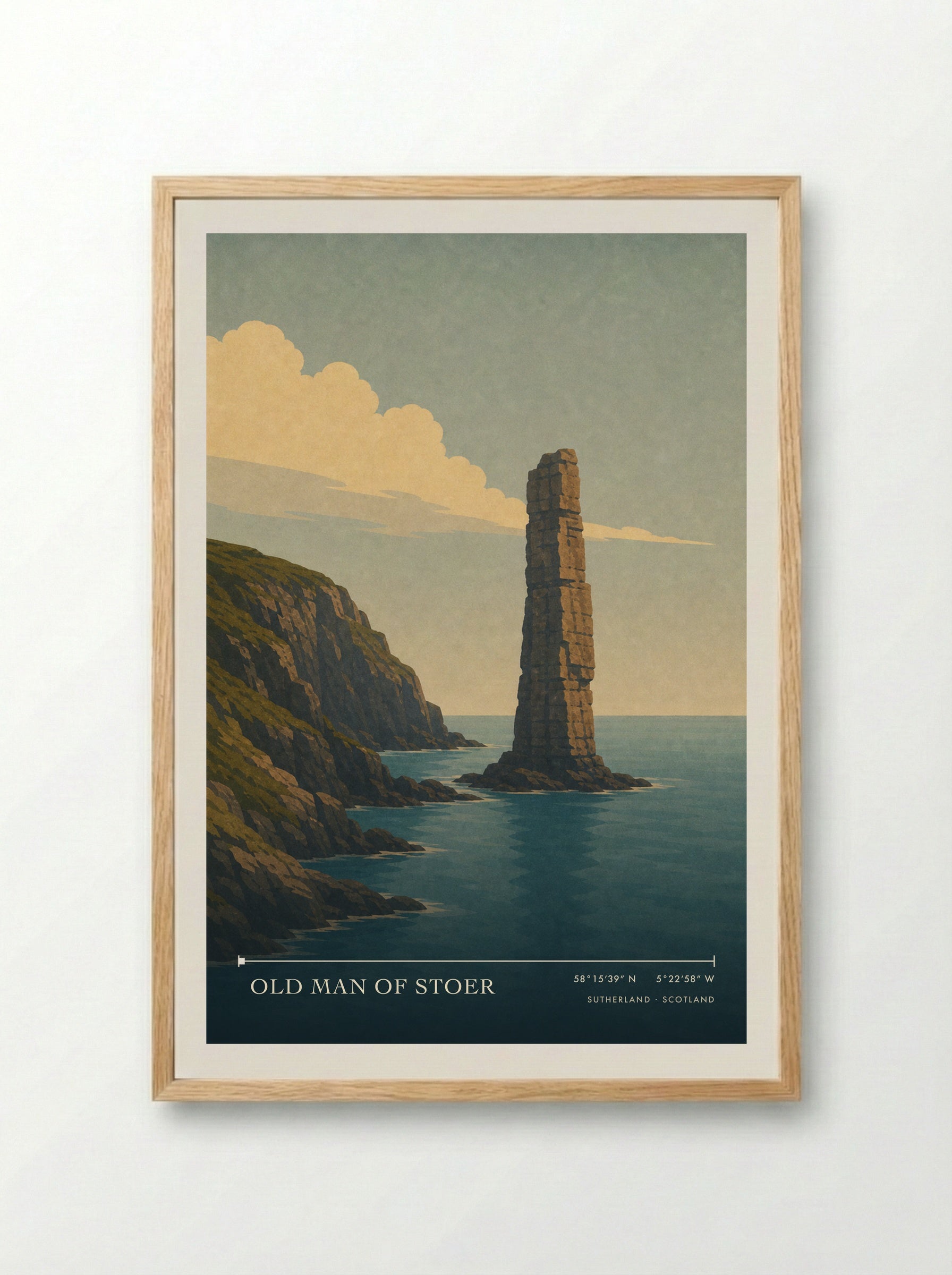 Old Man of Stoer Travel Poster Artwork - Framed Print Wood