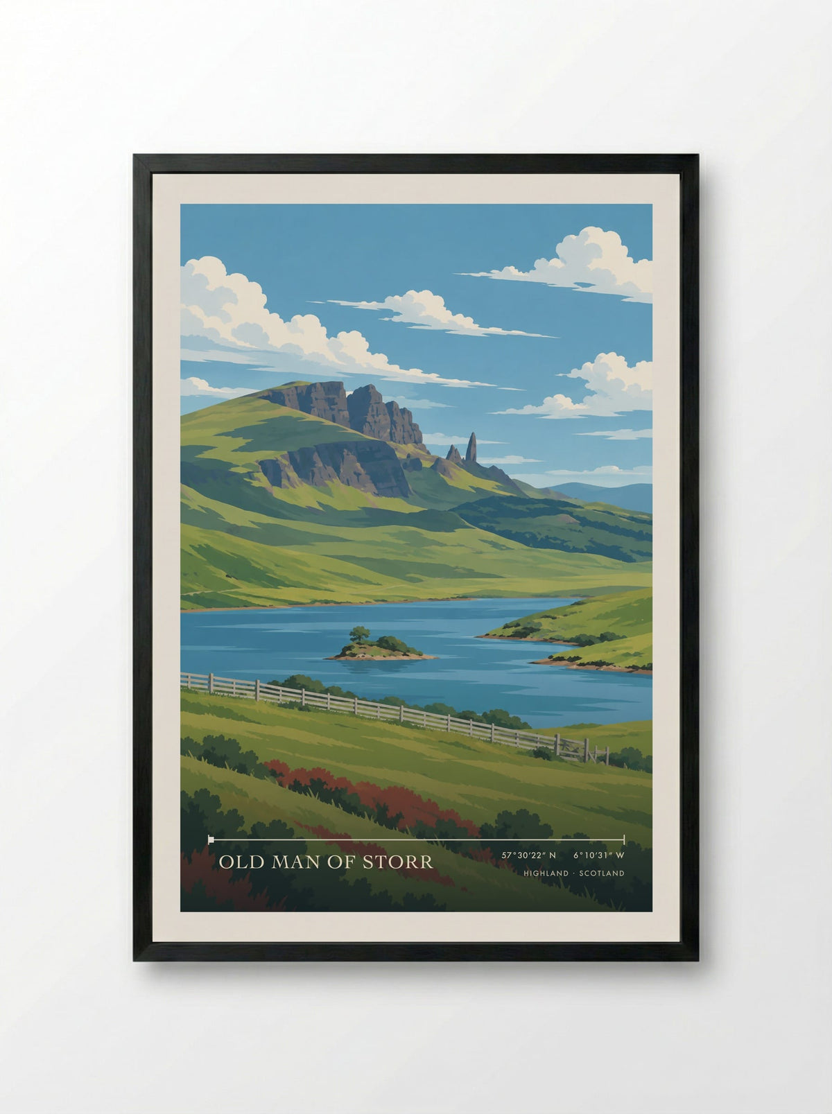Old Man of Storr, Highland | Travel Poster - Framed Print Black