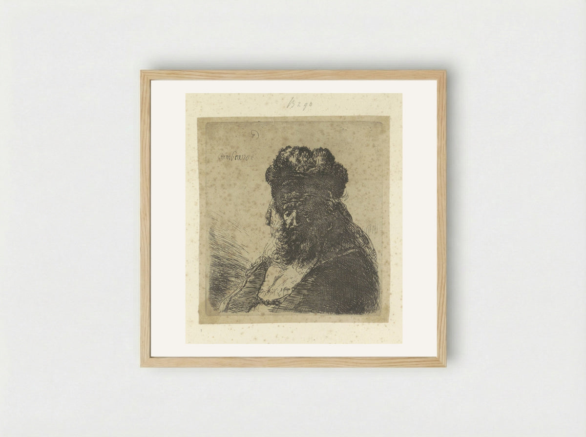 Old Man with a Beard and Fur Cap - Rembrandt van Rijn - Framed Print Wood