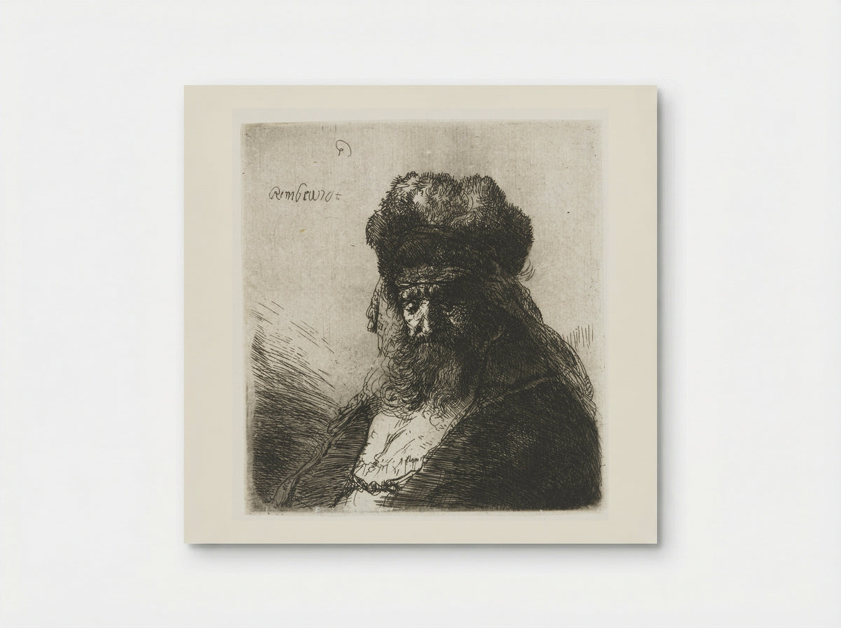 Old Man with a Fur Cap - Rembrandt van Rijn - Poster