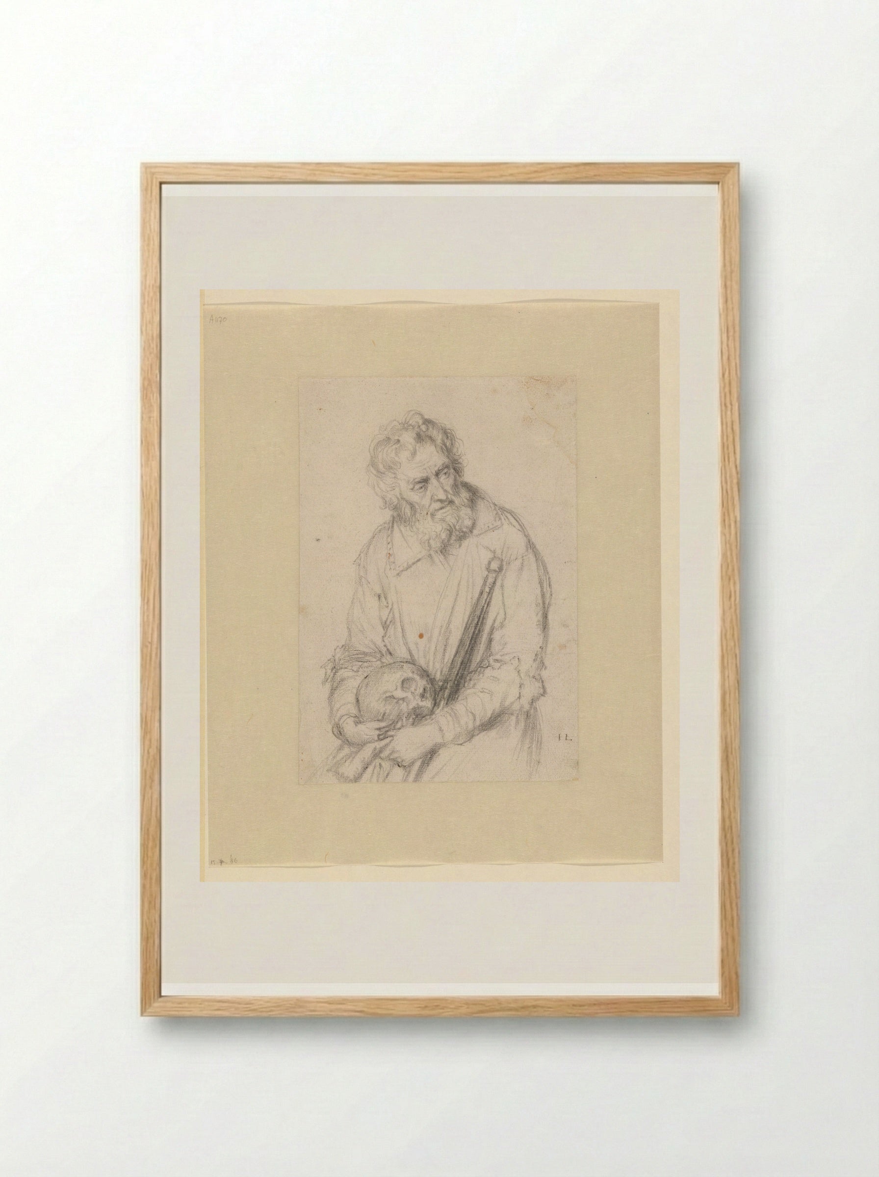 Old Man with a Skull and Staff - Jan Lievens - Framed Print Wood