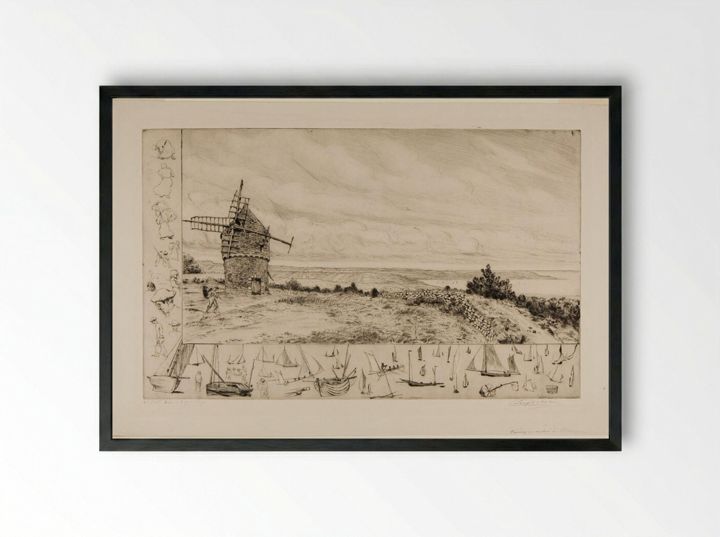 Old Mill at Plouezac, Brittany - Eugène Delâtre - Framed Print Black