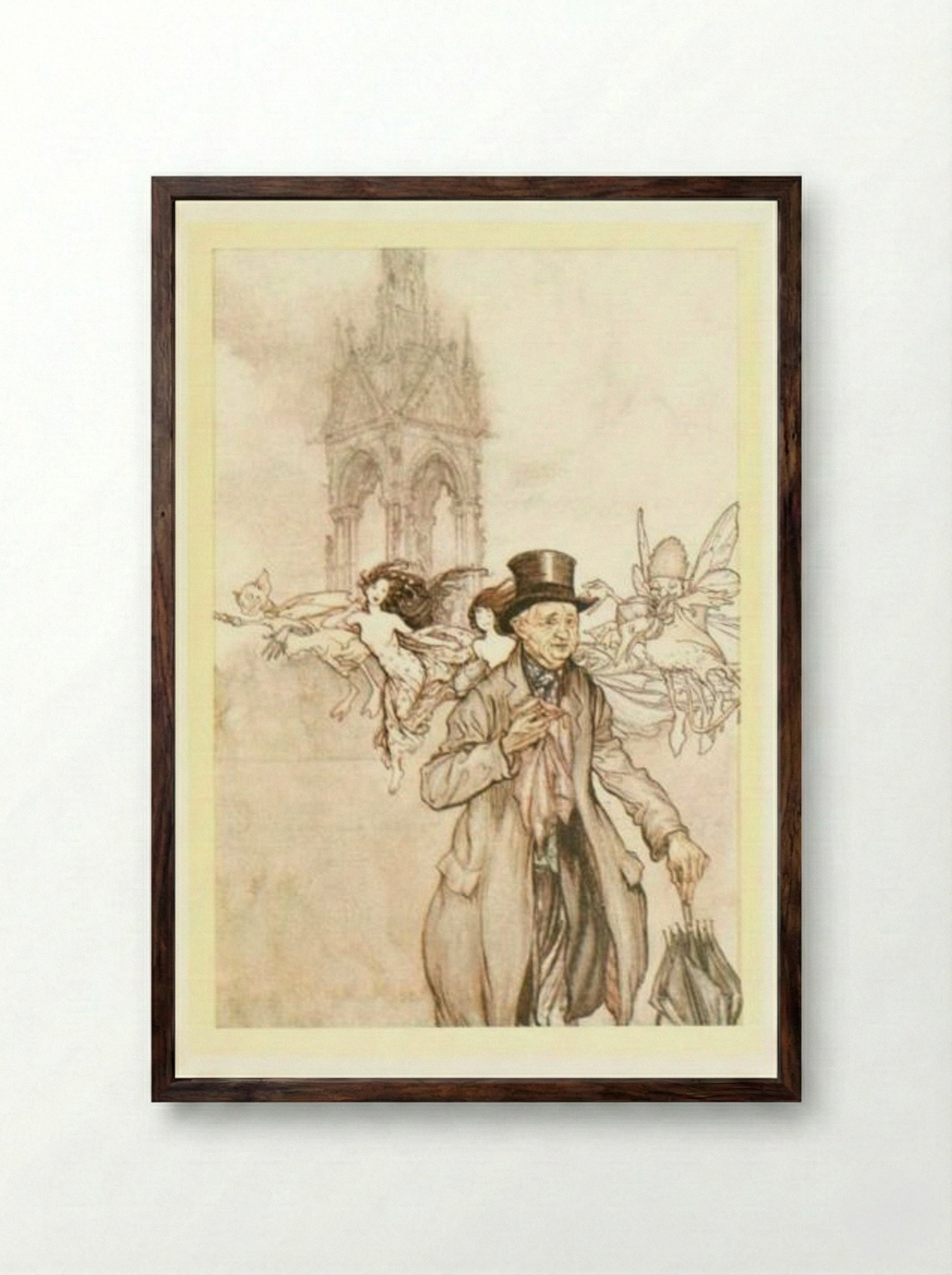 Old Mr. Salford was a crab-apple of an old gentleman who wandered all day in the Gardens - Arthur Rackham - Framed Print Dark Wood