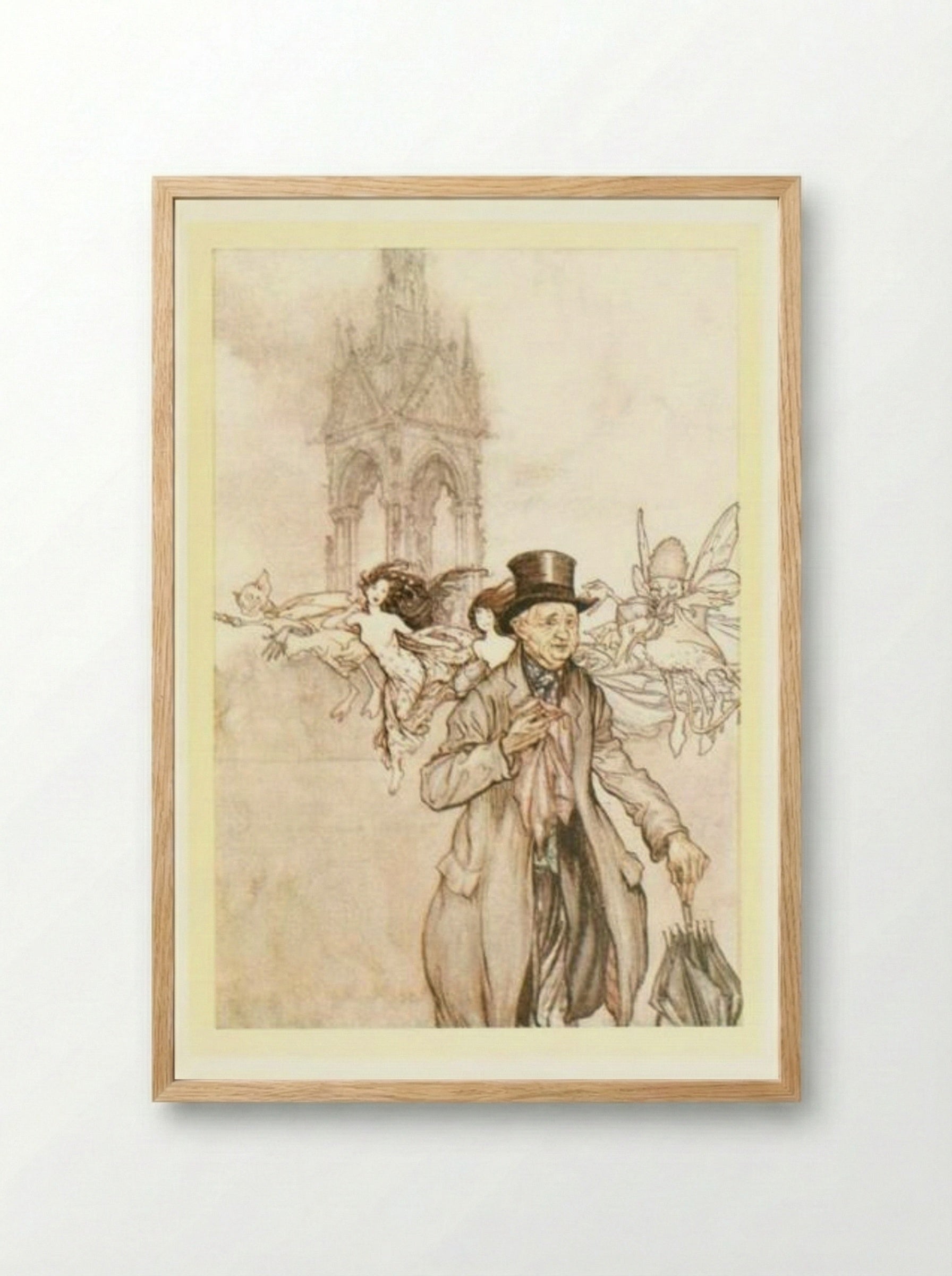 Old Mr. Salford was a crab-apple of an old gentleman who wandered all day in the Gardens - Arthur Rackham - Framed Print Wood