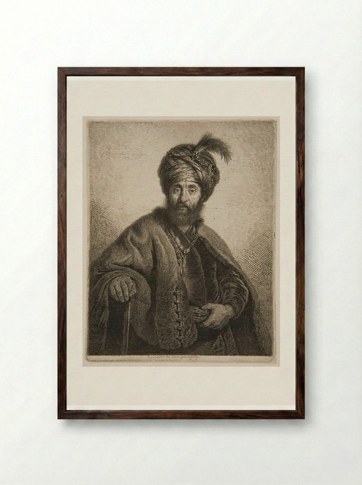 Old Persian with a Cane - Georg Friedrich Schmidt - Framed Print Dark Wood