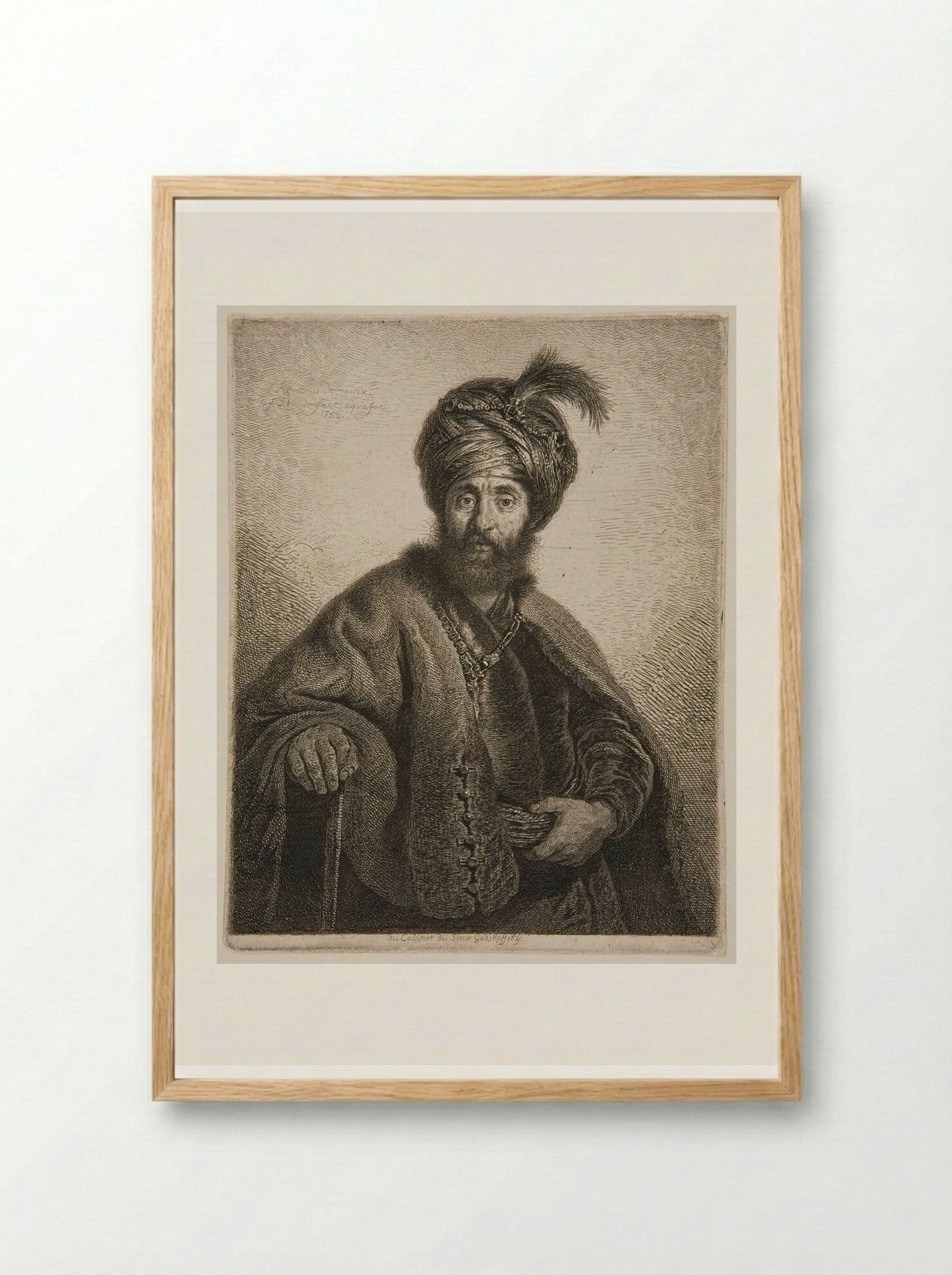 Old Persian with a Cane - Georg Friedrich Schmidt - Framed Print Wood