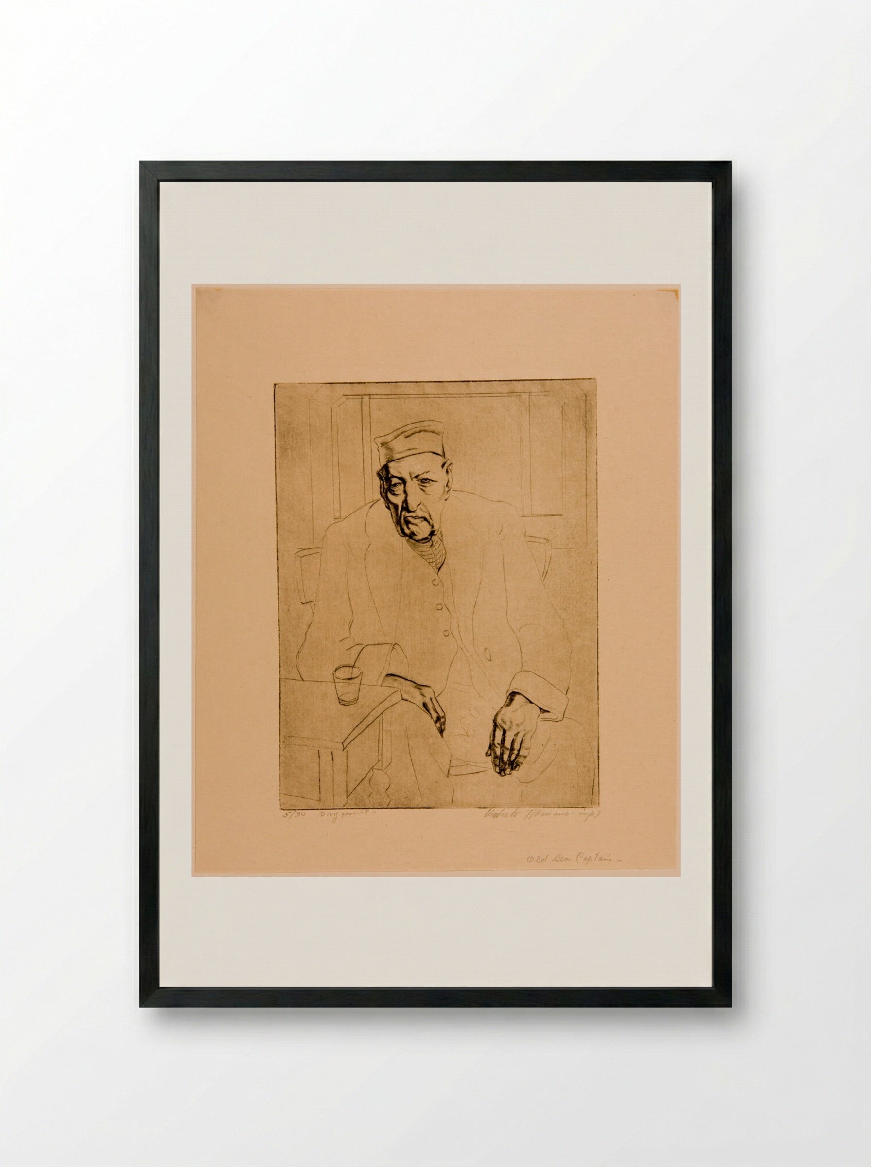 Old Sea-captain - Umberto Romano - Framed Print Black