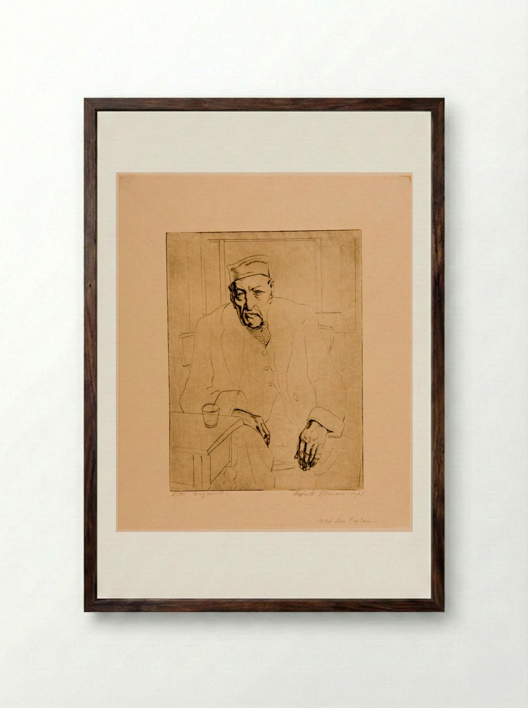 Old Sea-captain - Umberto Romano - Framed Print Dark Wood