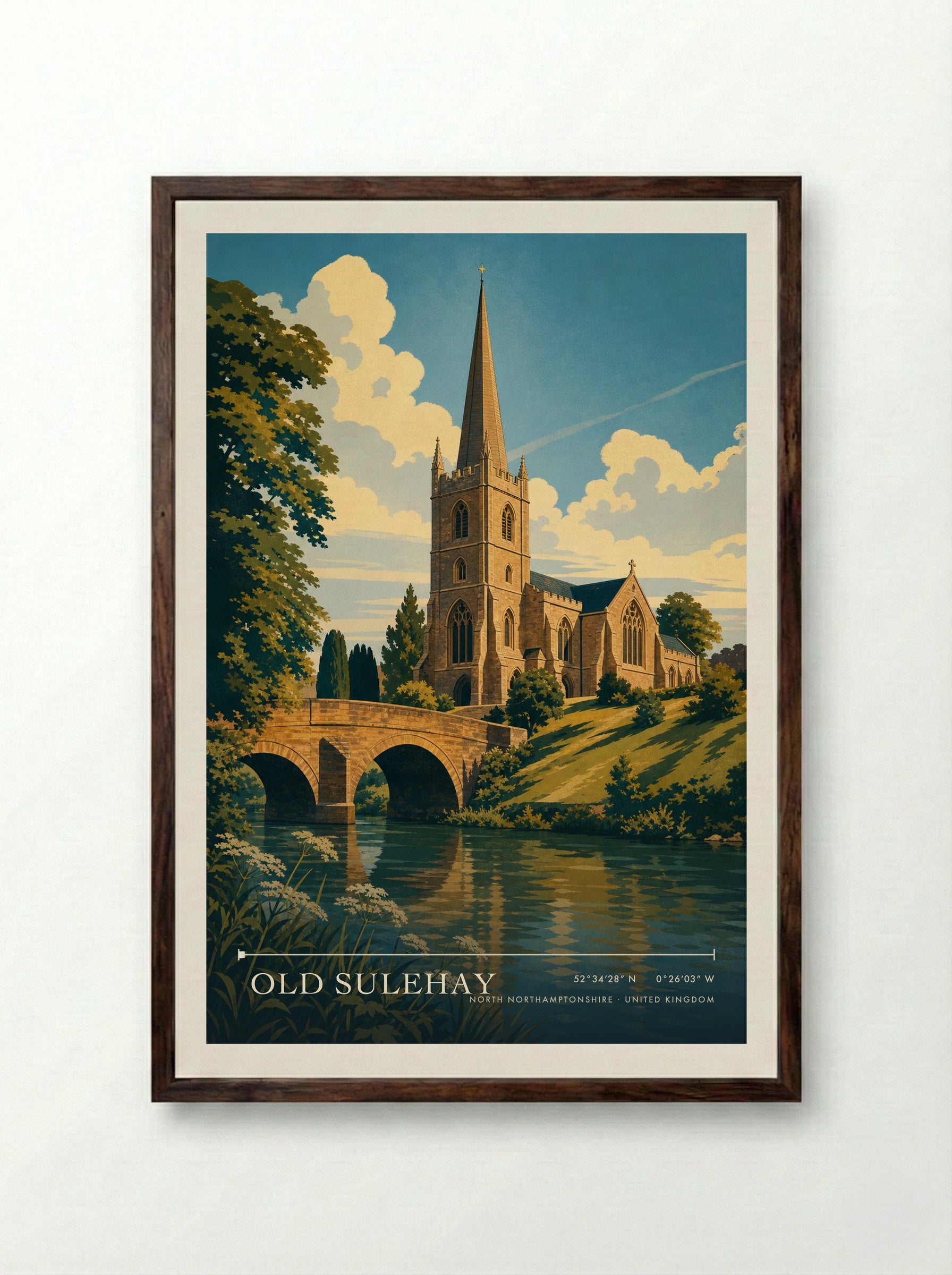 Old Sulehay North Northamptonshire United Kingdom Travel Poster - Framed Print Dark Wood