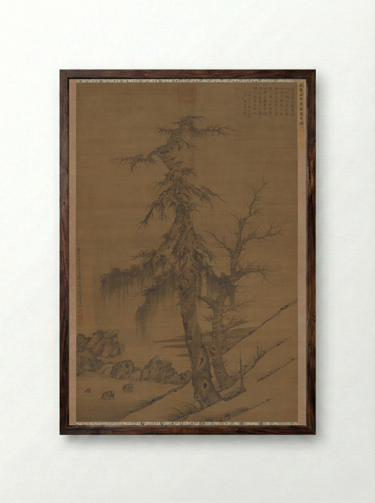 Old Trees by a Cool Spring - Li Shixing - Framed Print Dark Wood