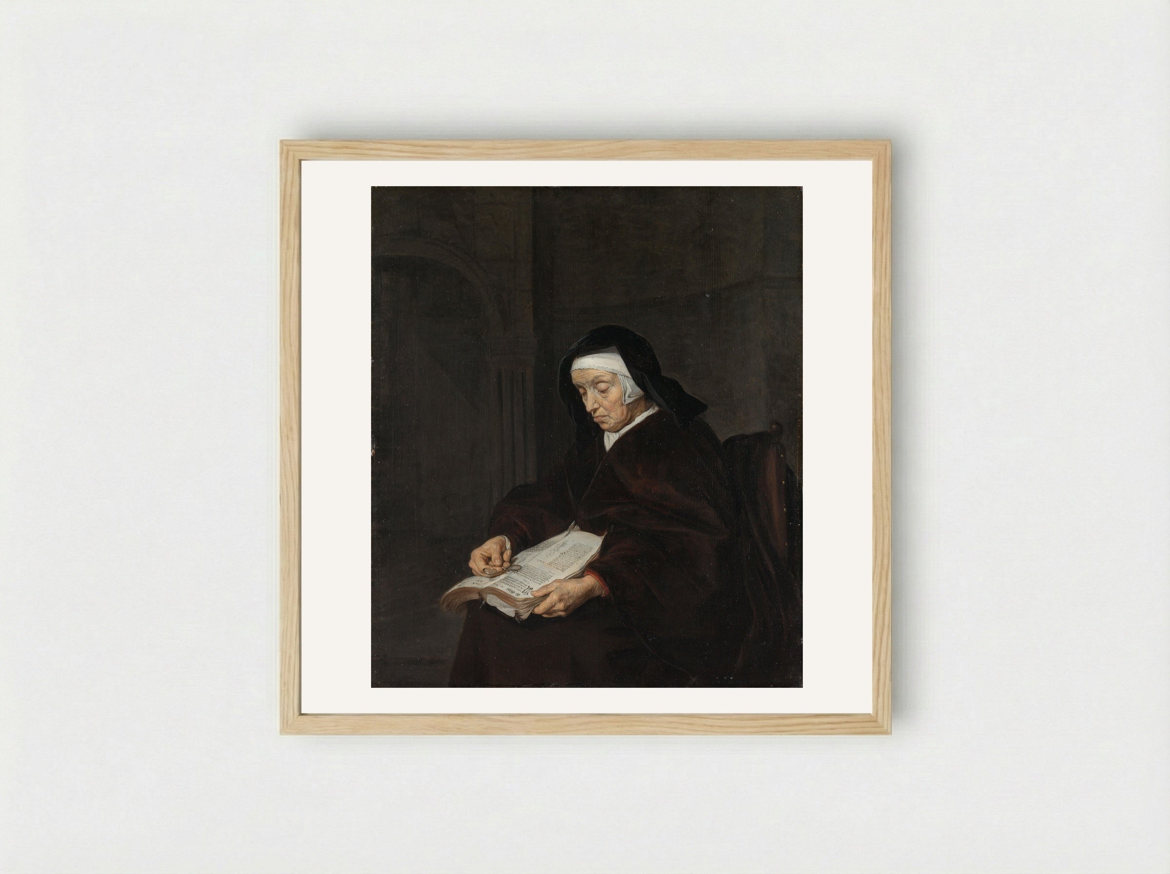 Old Woman Meditating - Gabriël Metsu - Framed Print Wood