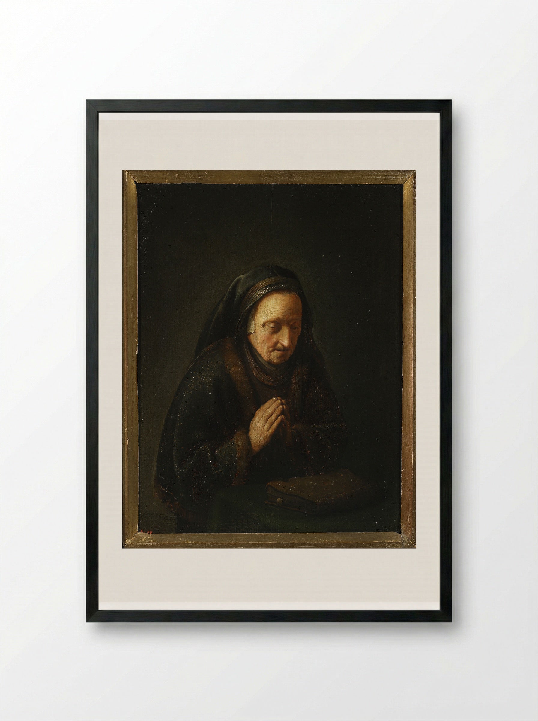 Old Woman Praying - Gerrit Dou - Framed Print Black