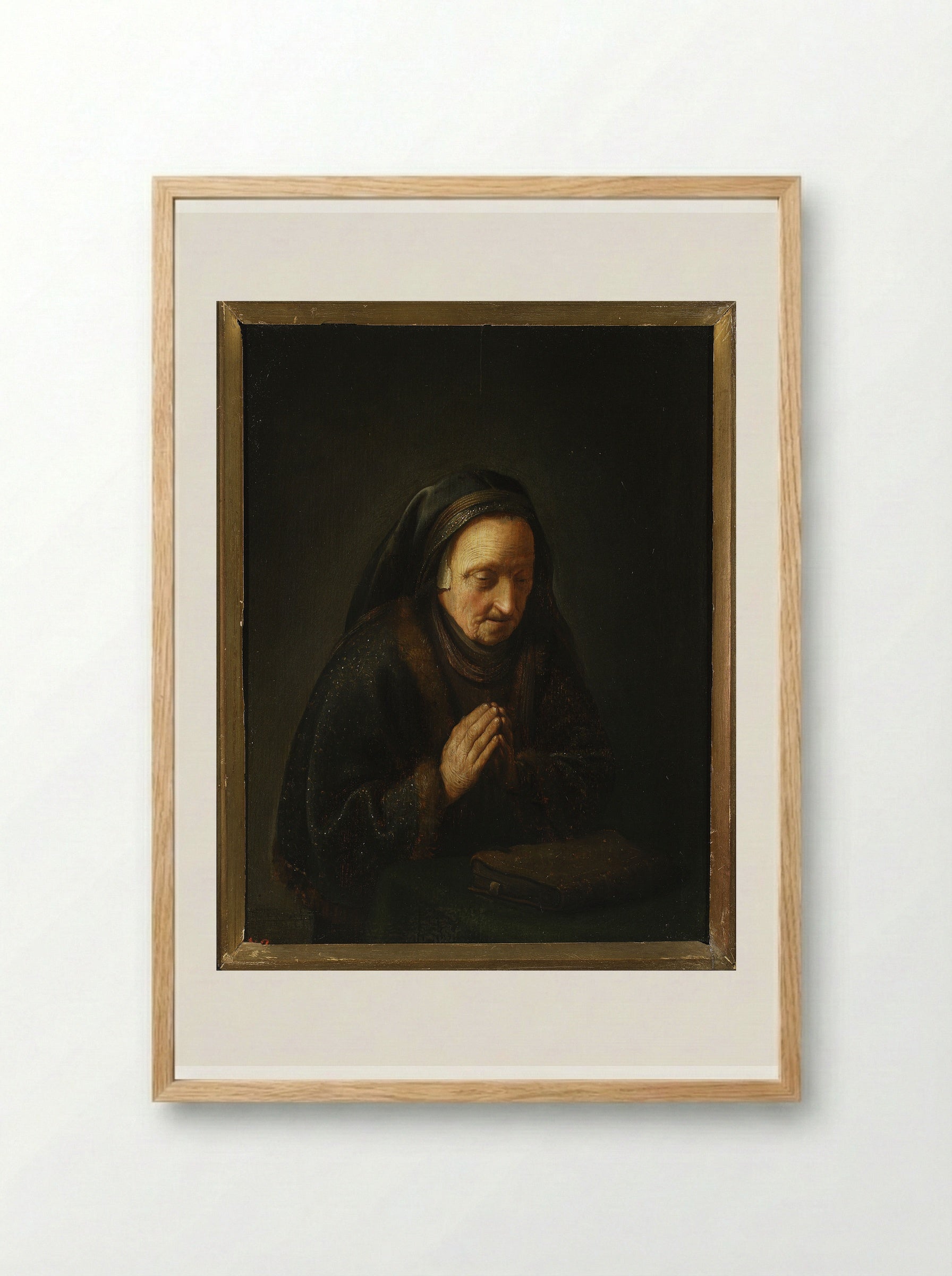 Old Woman Praying - Gerrit Dou - Framed Print Wood